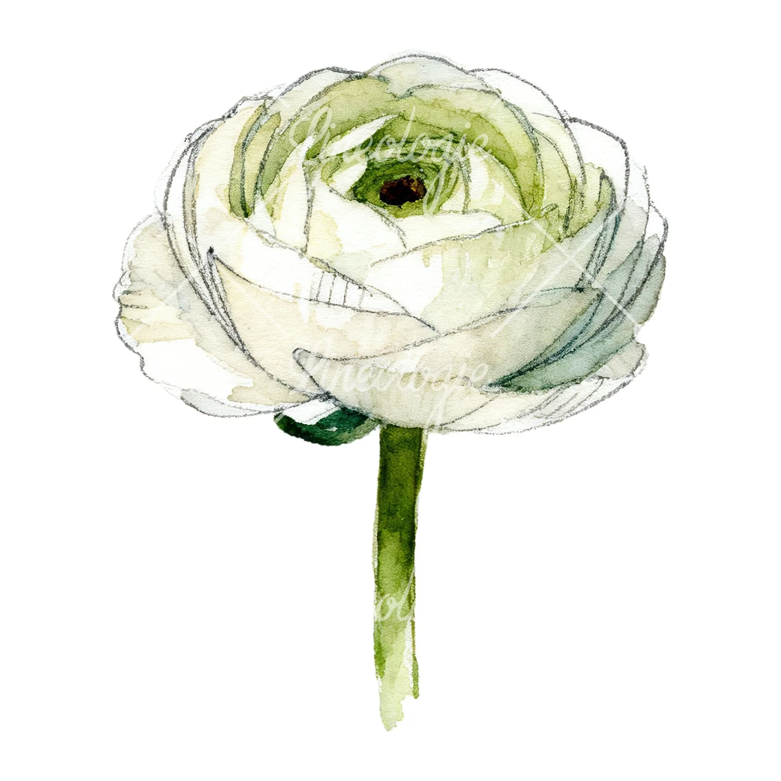 Watercolor ranunculus flower clipart 6 of 9 on a white background (JPG)