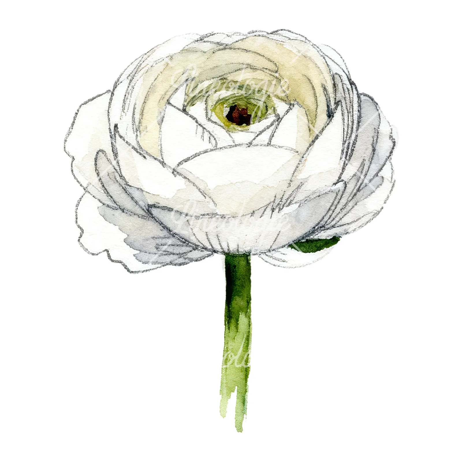 Watercolor ranunculus flower clipart 7 of 9 on a white background (JPG)