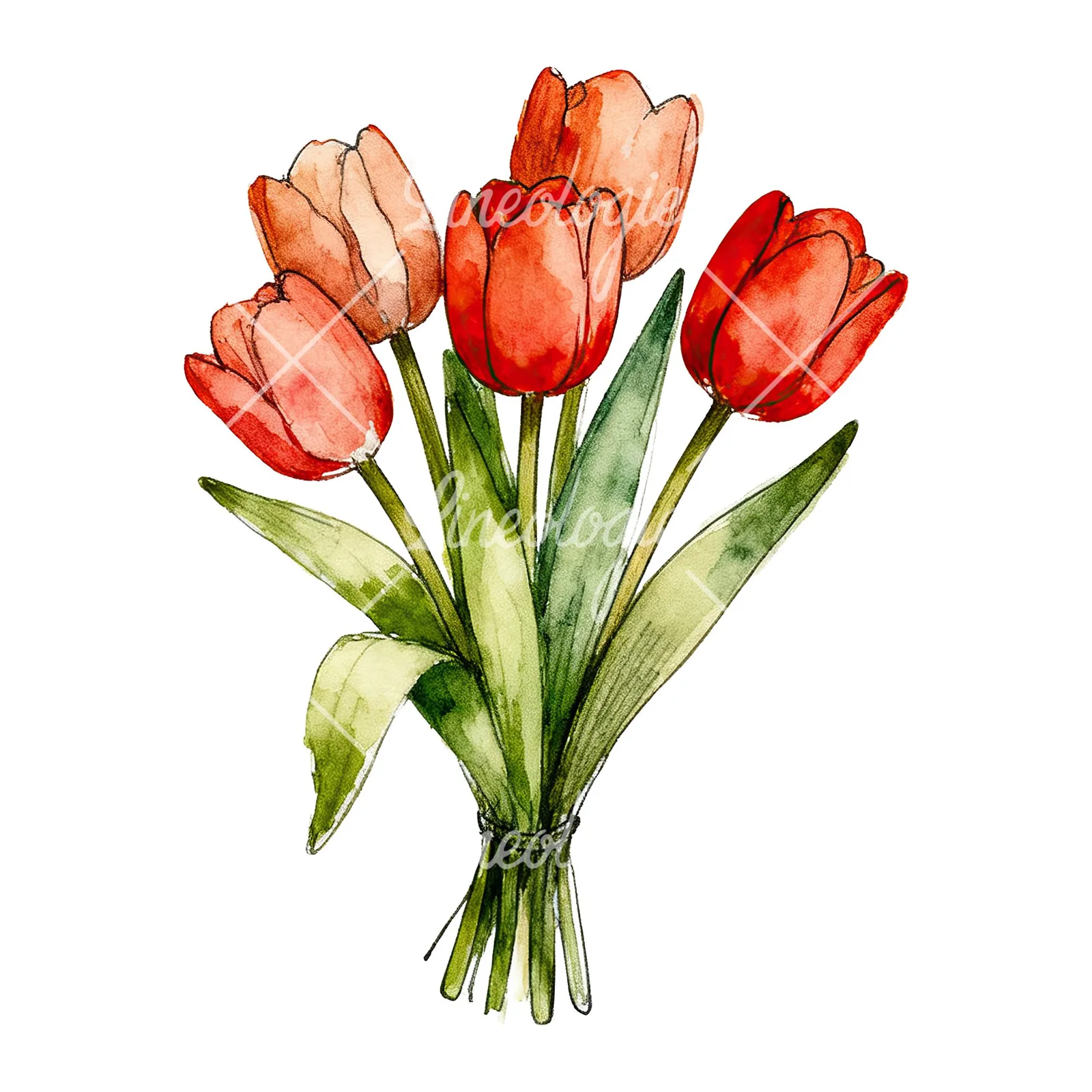 Watercolor purple and orange tulip bouquet clipart 2 of 9 on a white background (JPG)