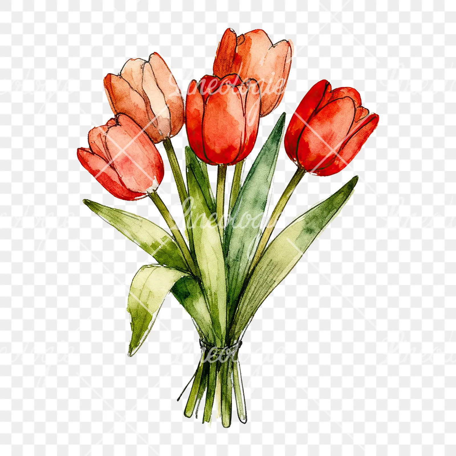 Watercolor purple and orange tulip bouquet clipart 2 of 9 on a transparent background (PNG)
