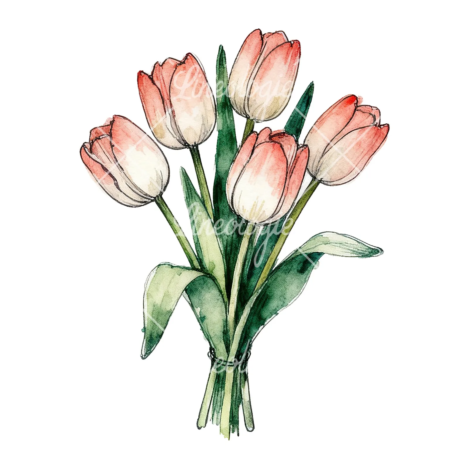 Watercolor purple and orange tulip bouquet clipart 5 of 9 on a white background (JPG)