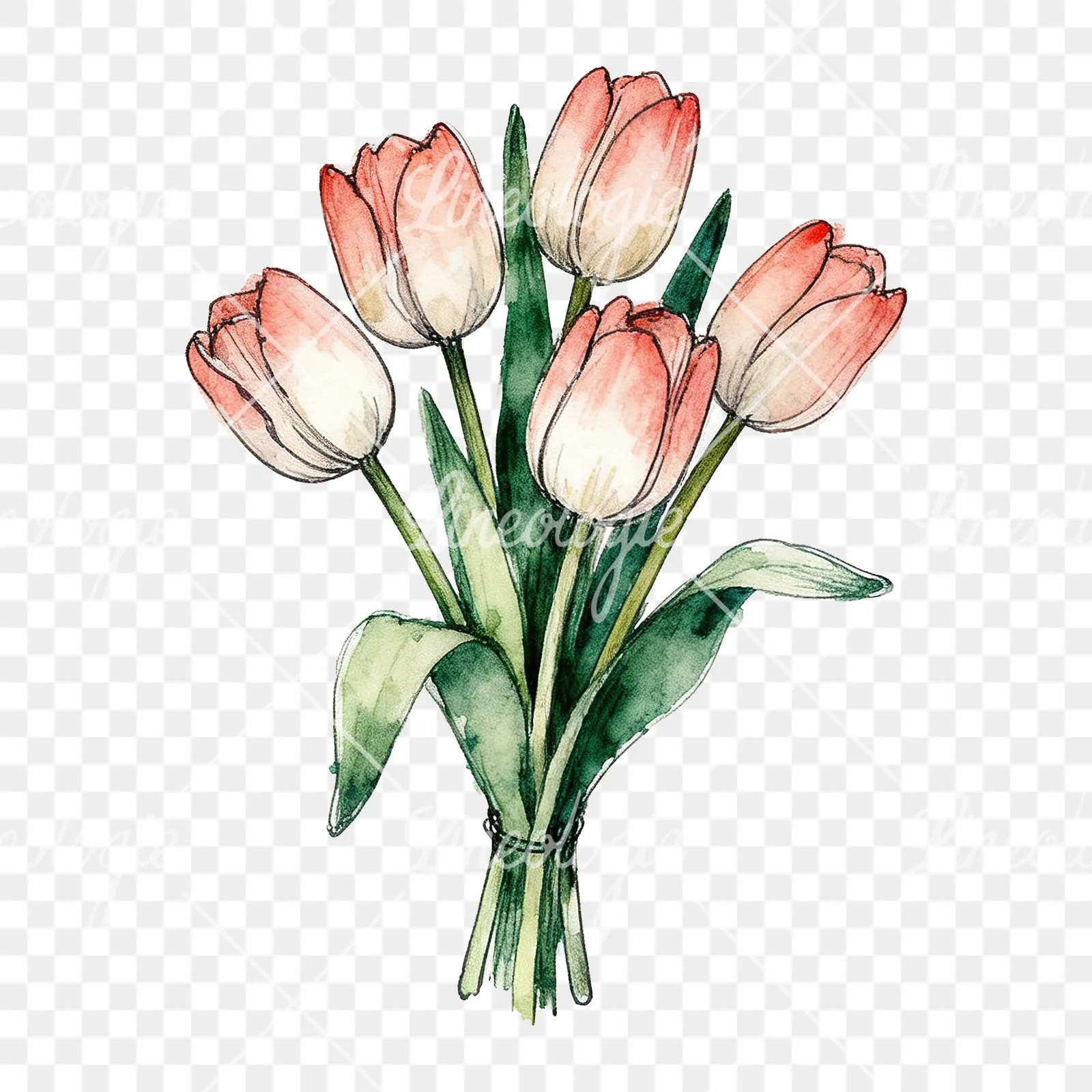 Watercolor purple and orange tulip bouquet clipart 5 of 9 on a transparent background (PNG)
