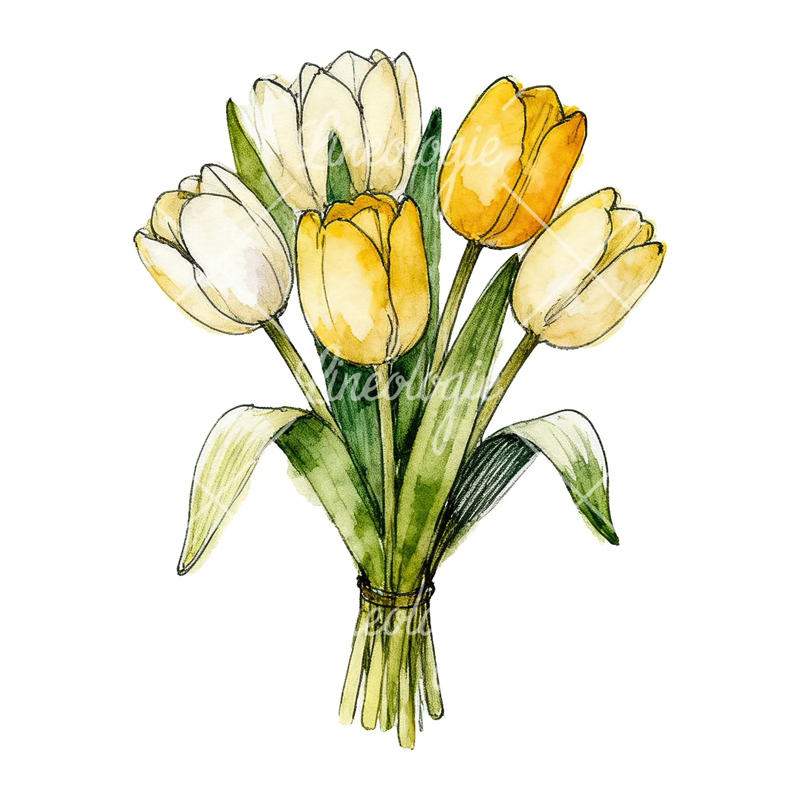 Watercolor purple and orange tulip bouquet clipart 9 of 9 on a white background (JPG)