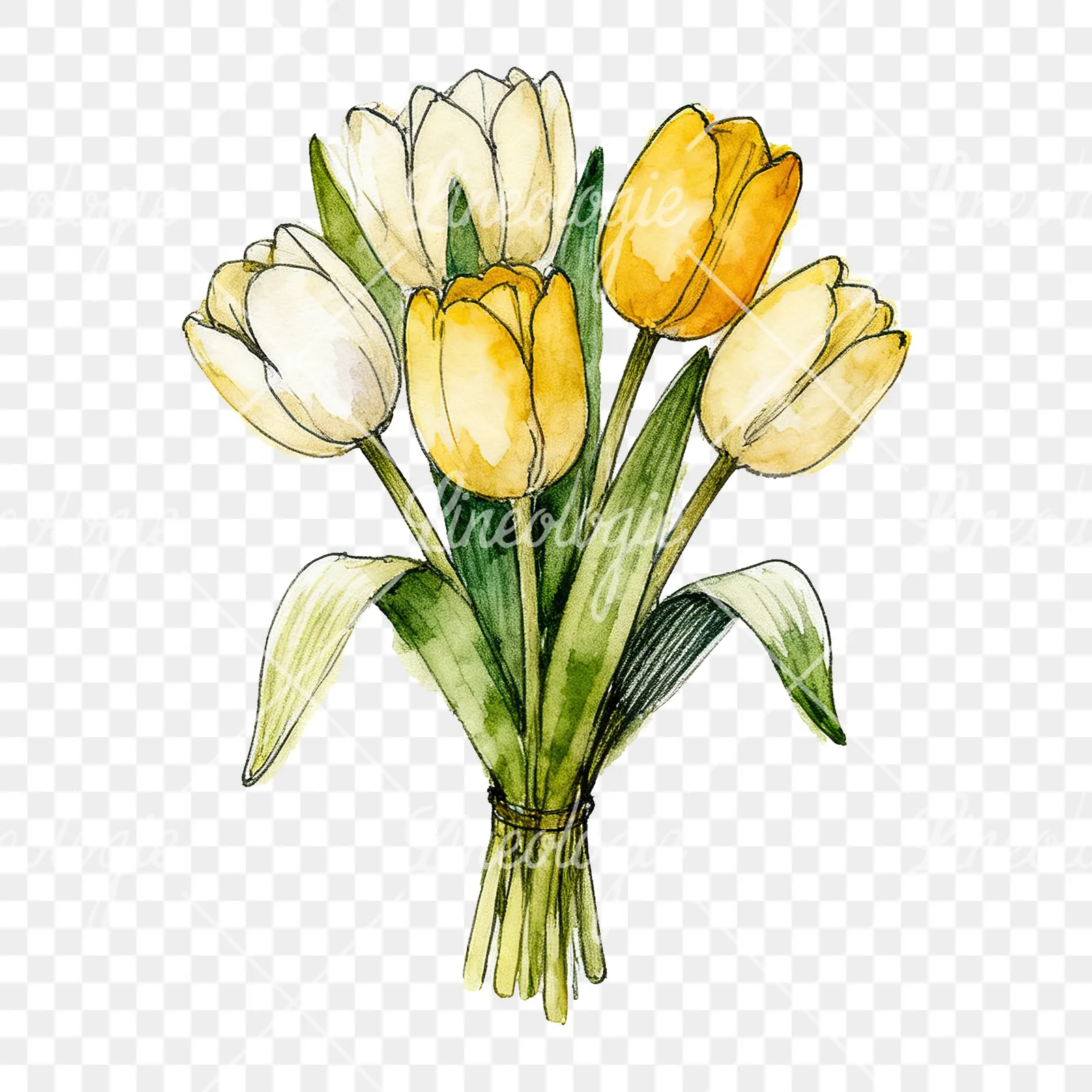 Watercolor purple and orange tulip bouquet clipart 9 of 9 on a transparent background (PNG)