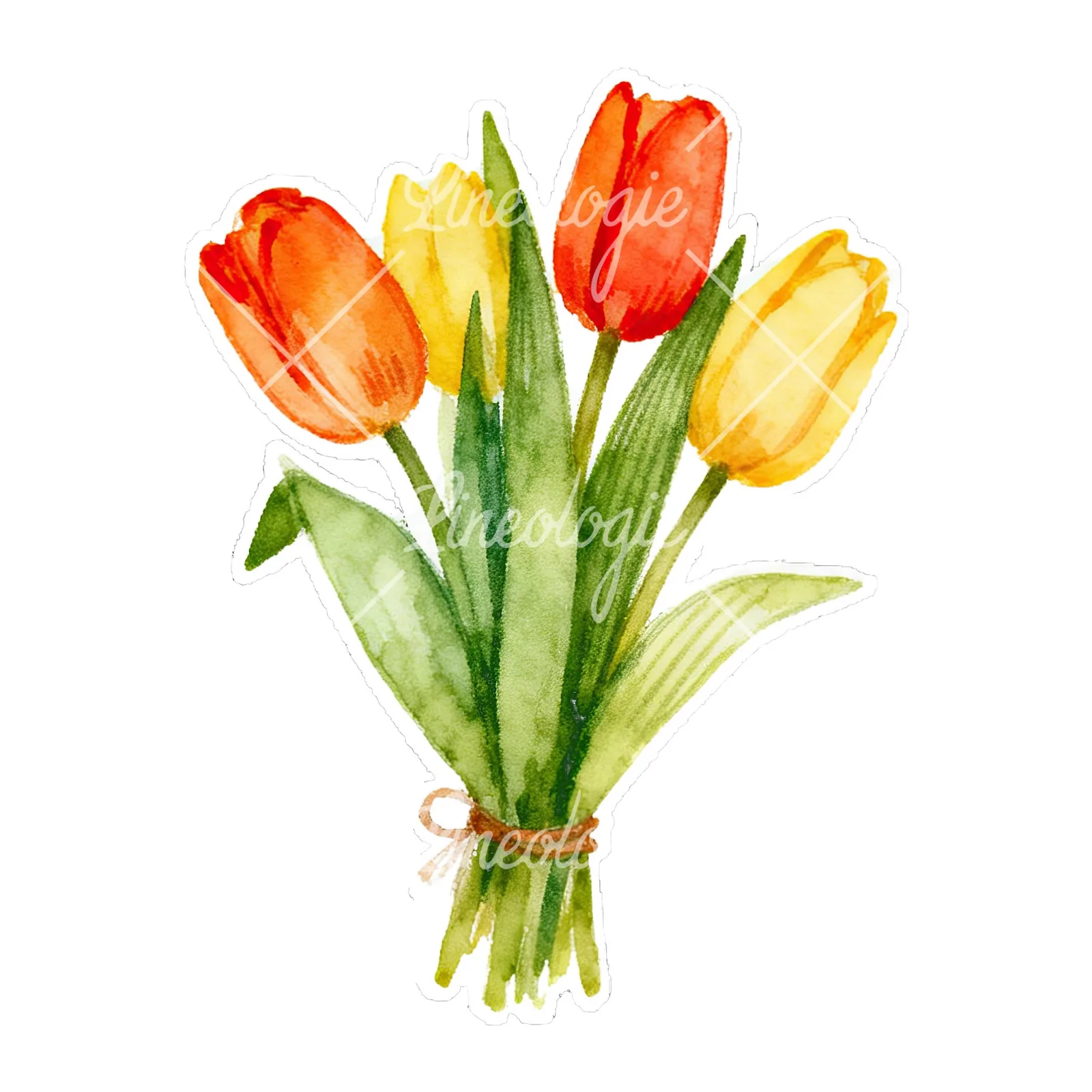 Watercolor tied tulip bouquet clipart 1 of 9 on a white background (JPG)