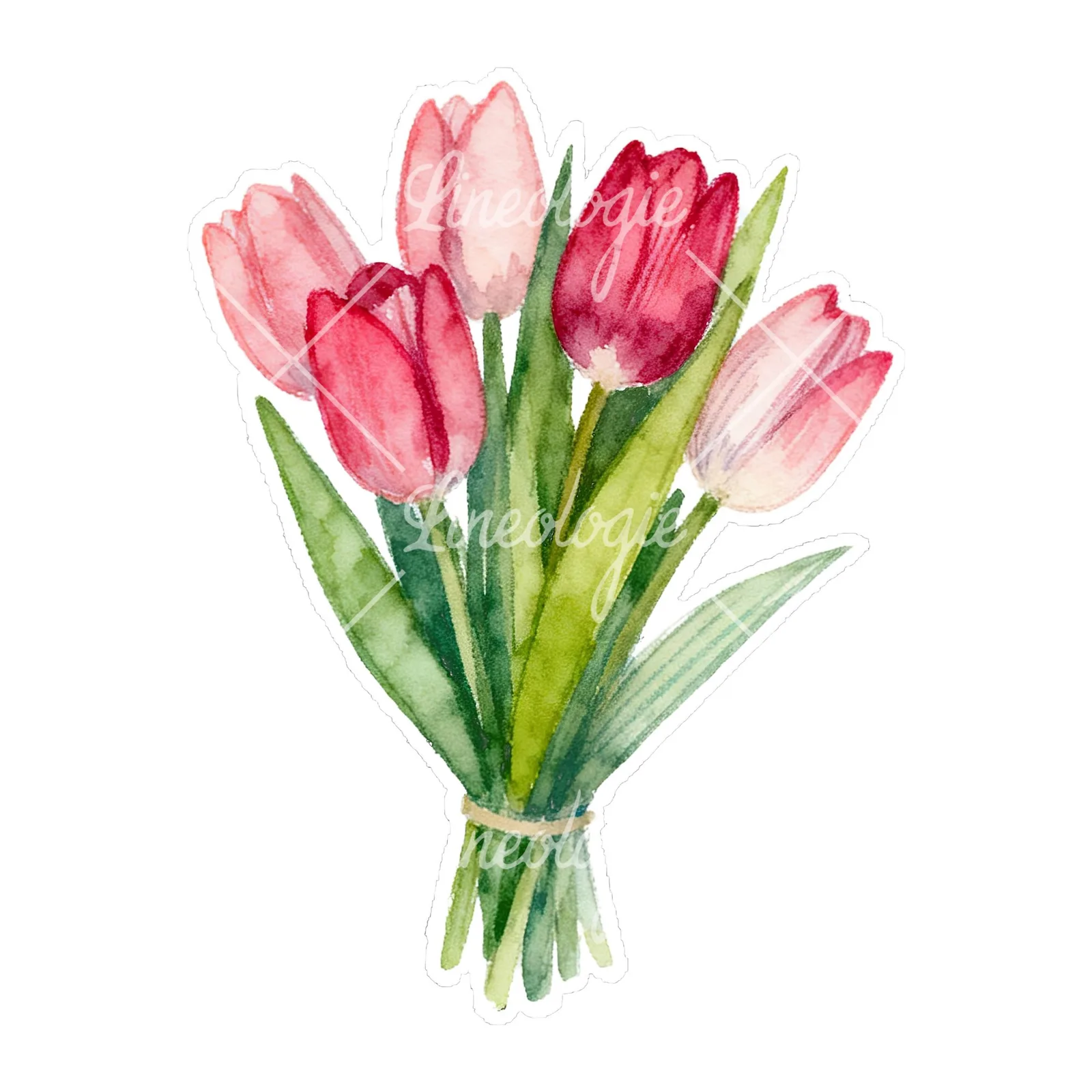 Watercolor tied tulip bouquet clipart 2 of 9 on a white background (JPG)