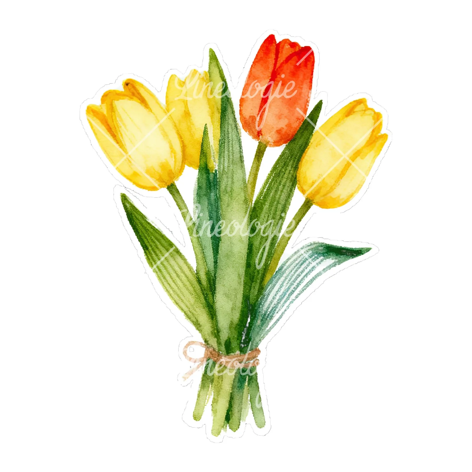 Watercolor tied tulip bouquet clipart 3 of 9 on a white background (JPG)
