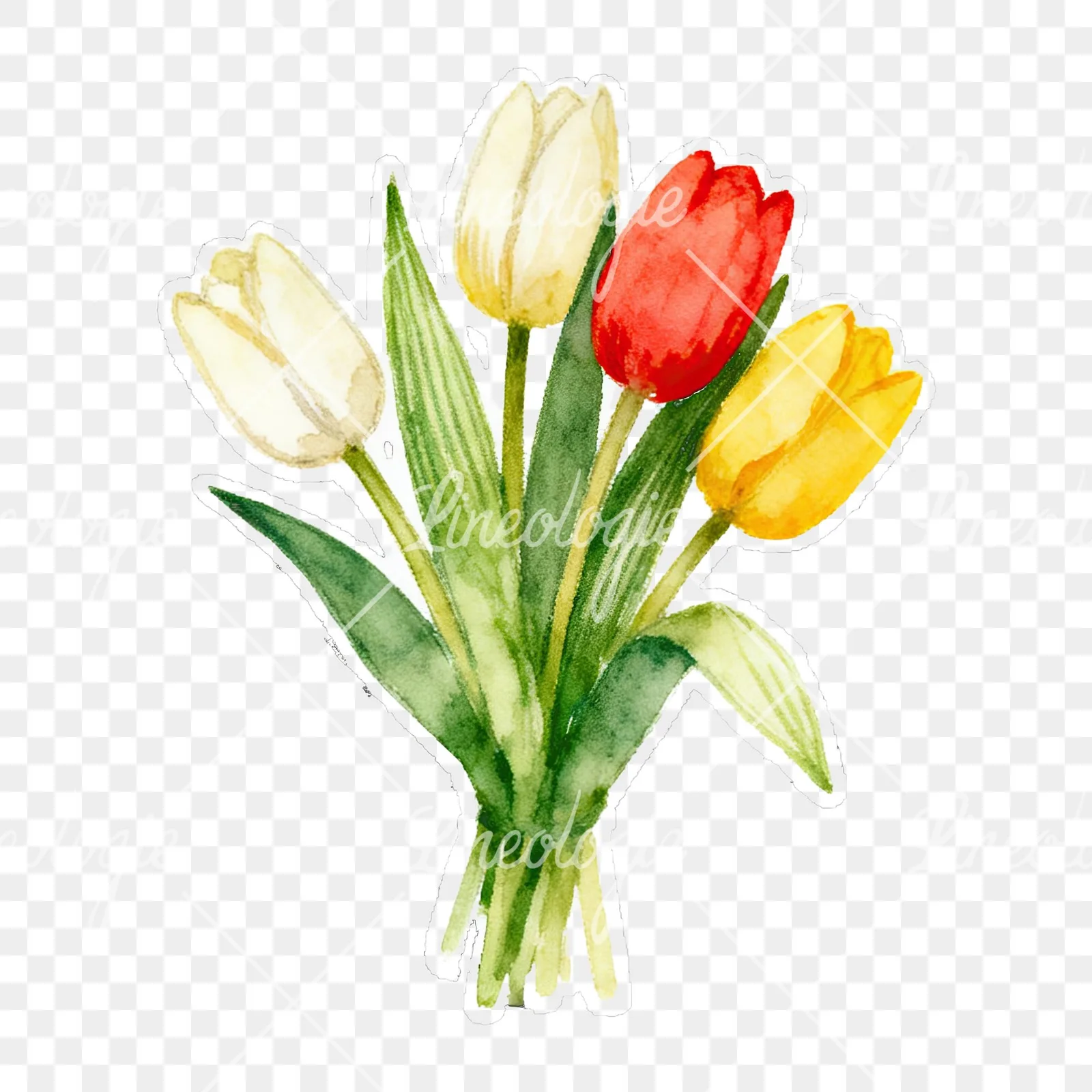 Watercolor tied tulip bouquet clipart 4 of 9 on a transparent background (PNG)