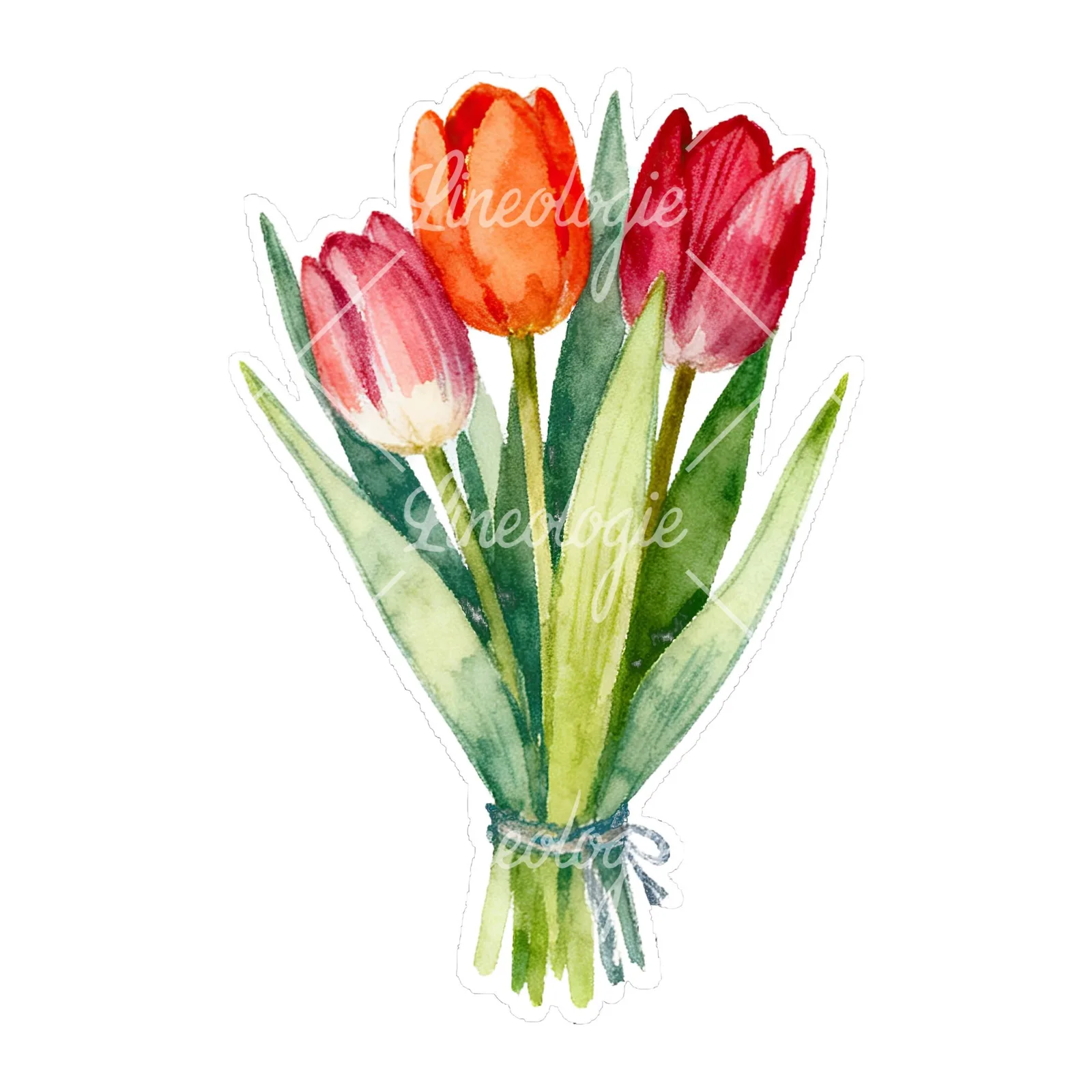 Watercolor tied tulip bouquet clipart 5 of 9 on a white background (JPG)