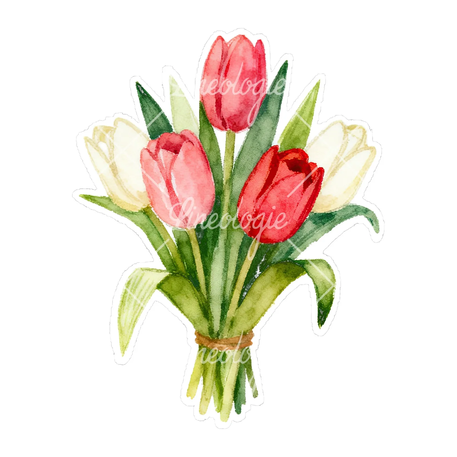 Watercolor tied tulip bouquet clipart 6 of 9 on a white background (JPG)