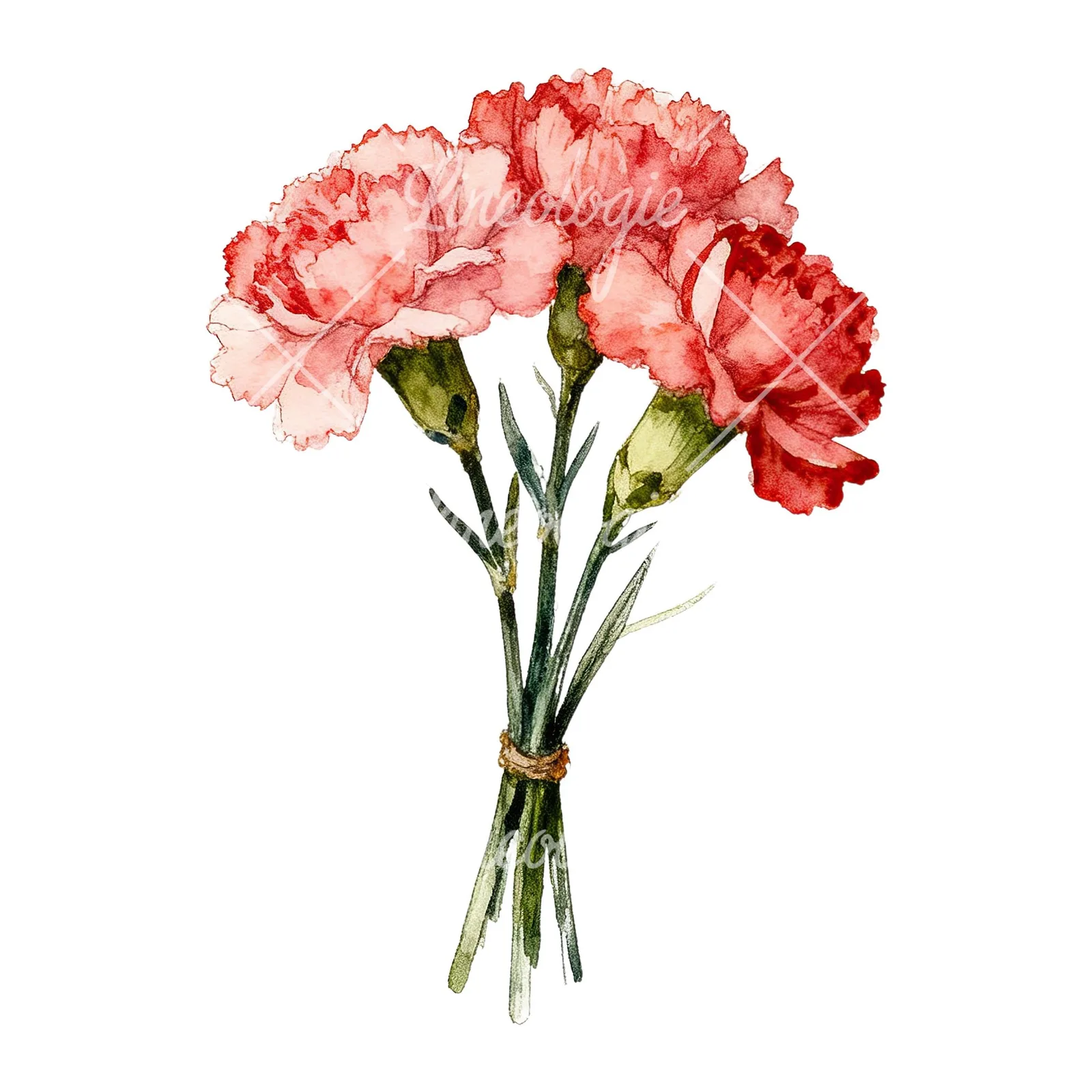 Watercolor single hue carnation bouquet clipart 1 of 9 on a white background (JPG)