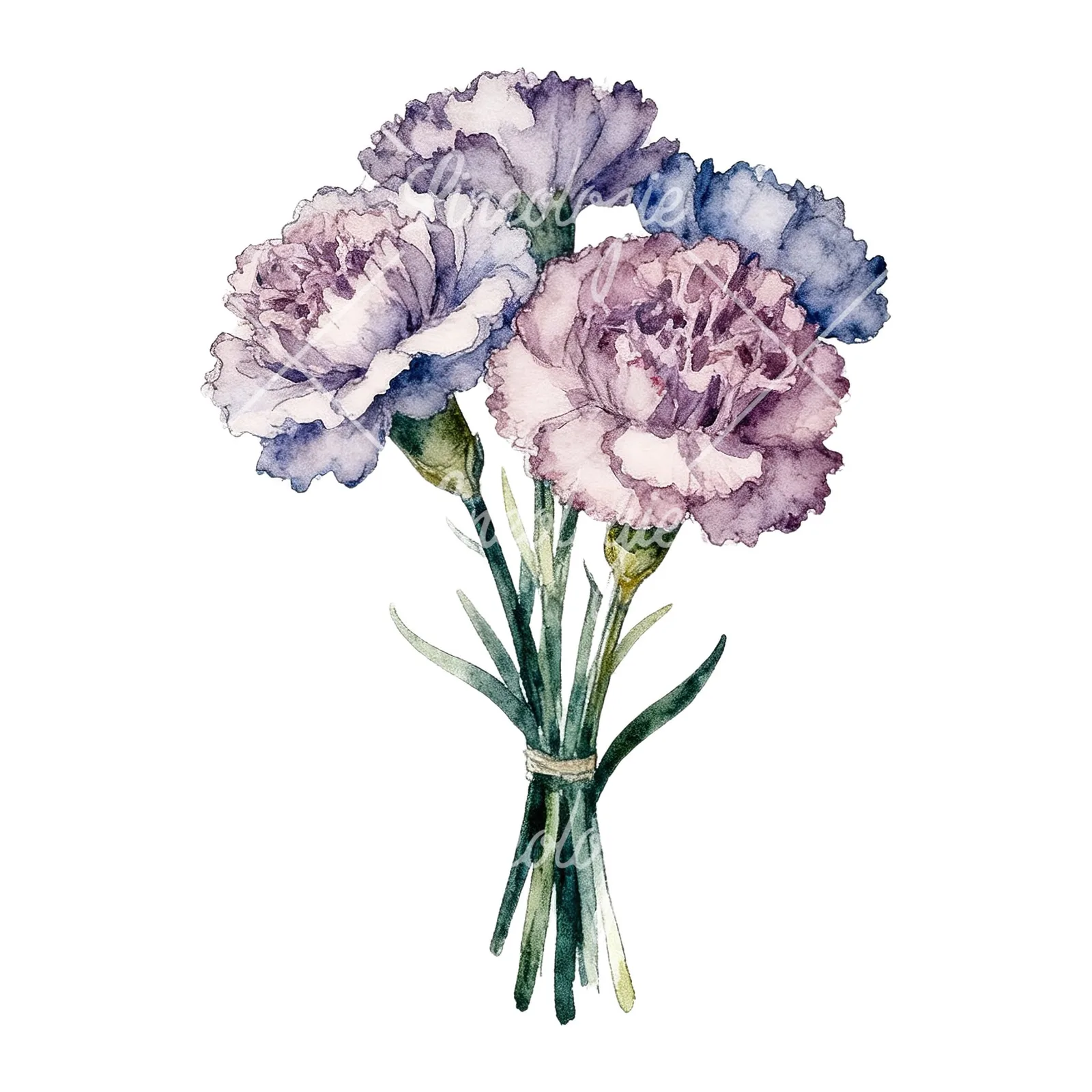 Watercolor single hue carnation bouquet clipart 2 of 9 on a white background (JPG)
