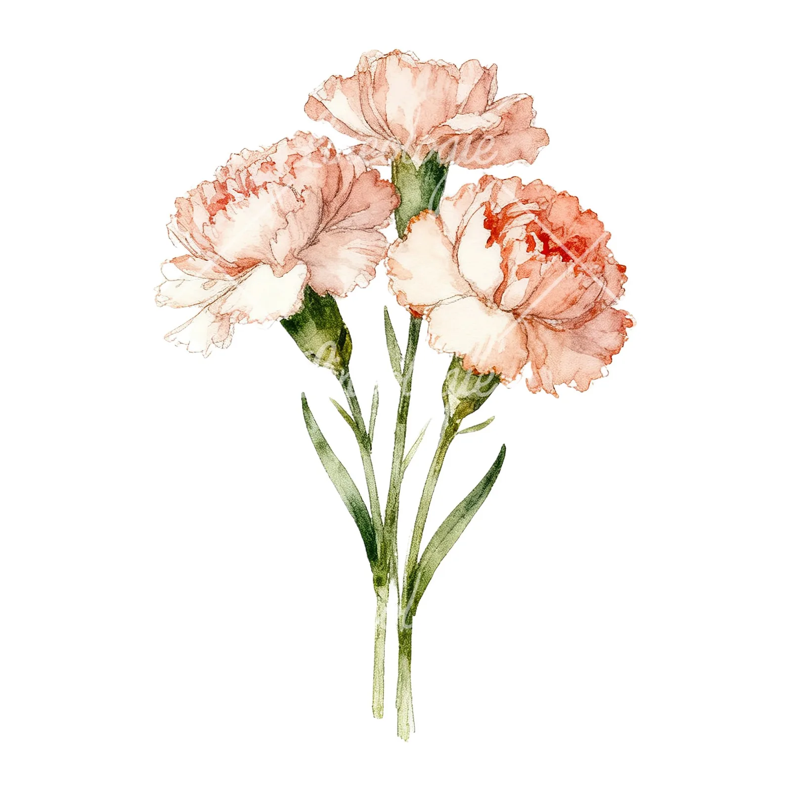 Watercolor single hue carnation bouquet clipart 3 of 9 on a white background (JPG)