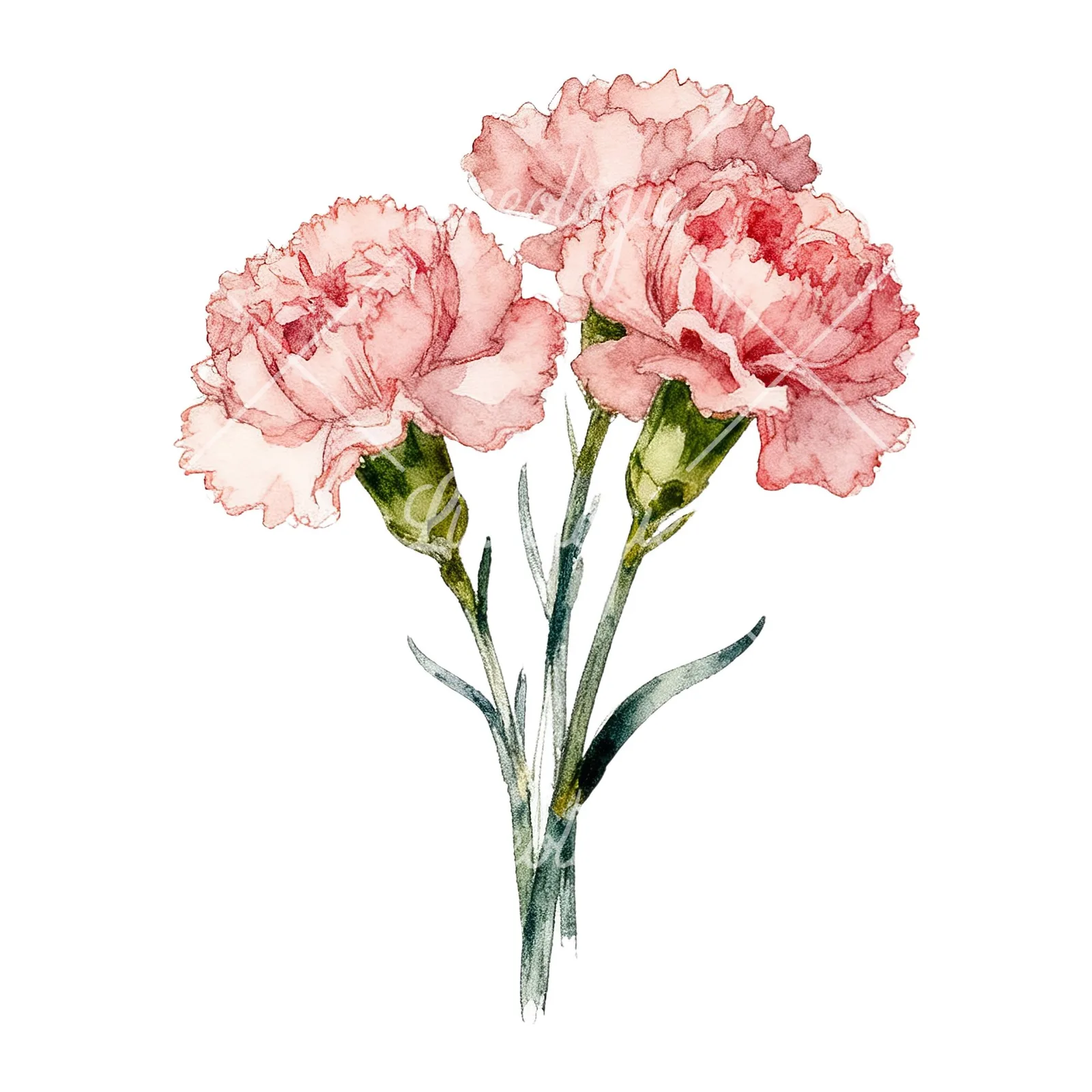 Watercolor single hue carnation bouquet clipart 4 of 9 on a white background (JPG)