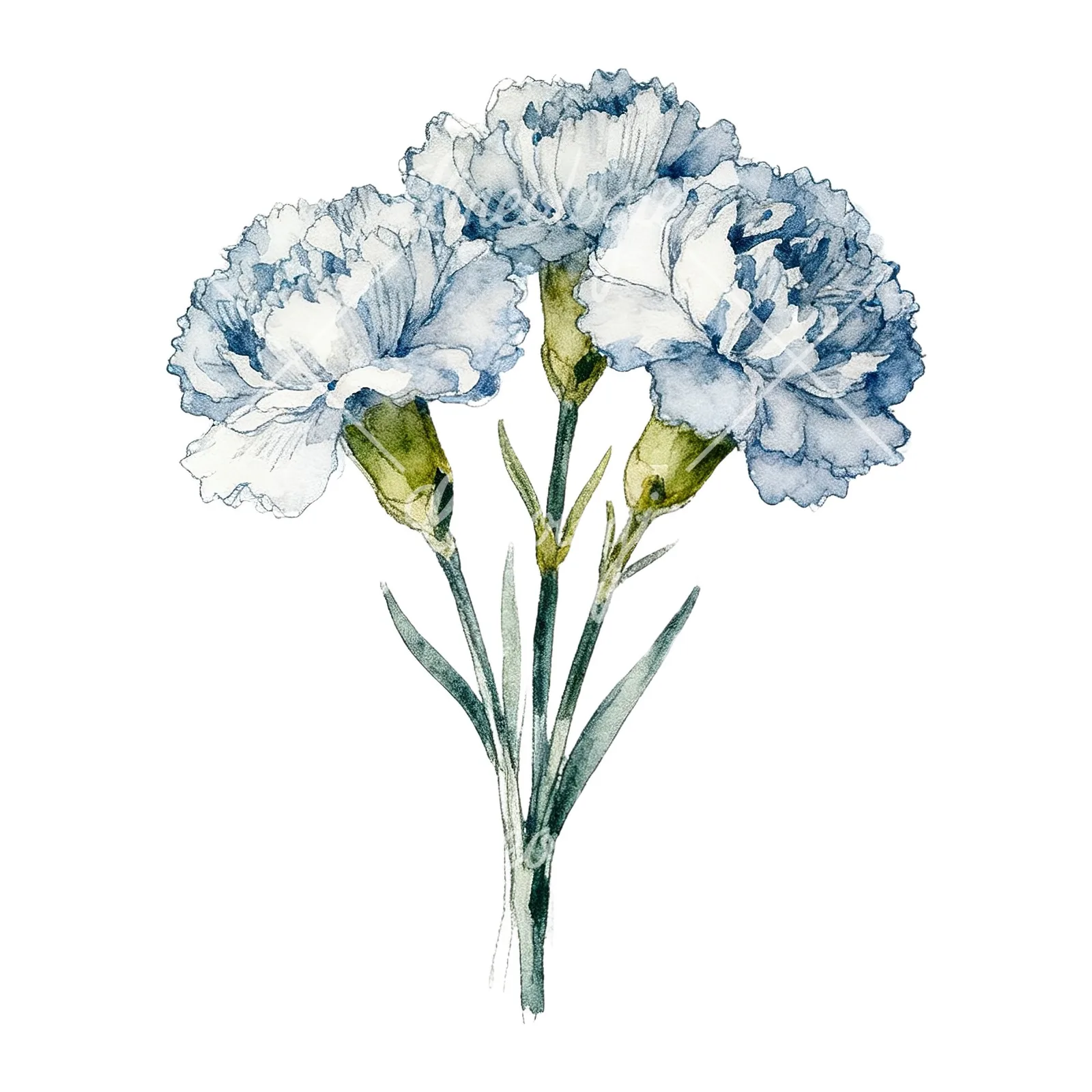 Watercolor single hue carnation bouquet clipart 7 of 9 on a white background (JPG)