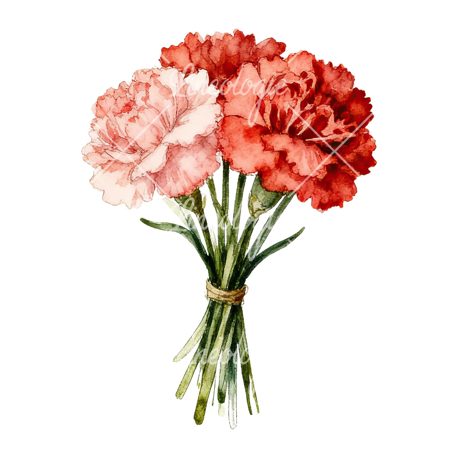 Watercolor single hue carnation bouquet clipart 8 of 9 on a white background (JPG)