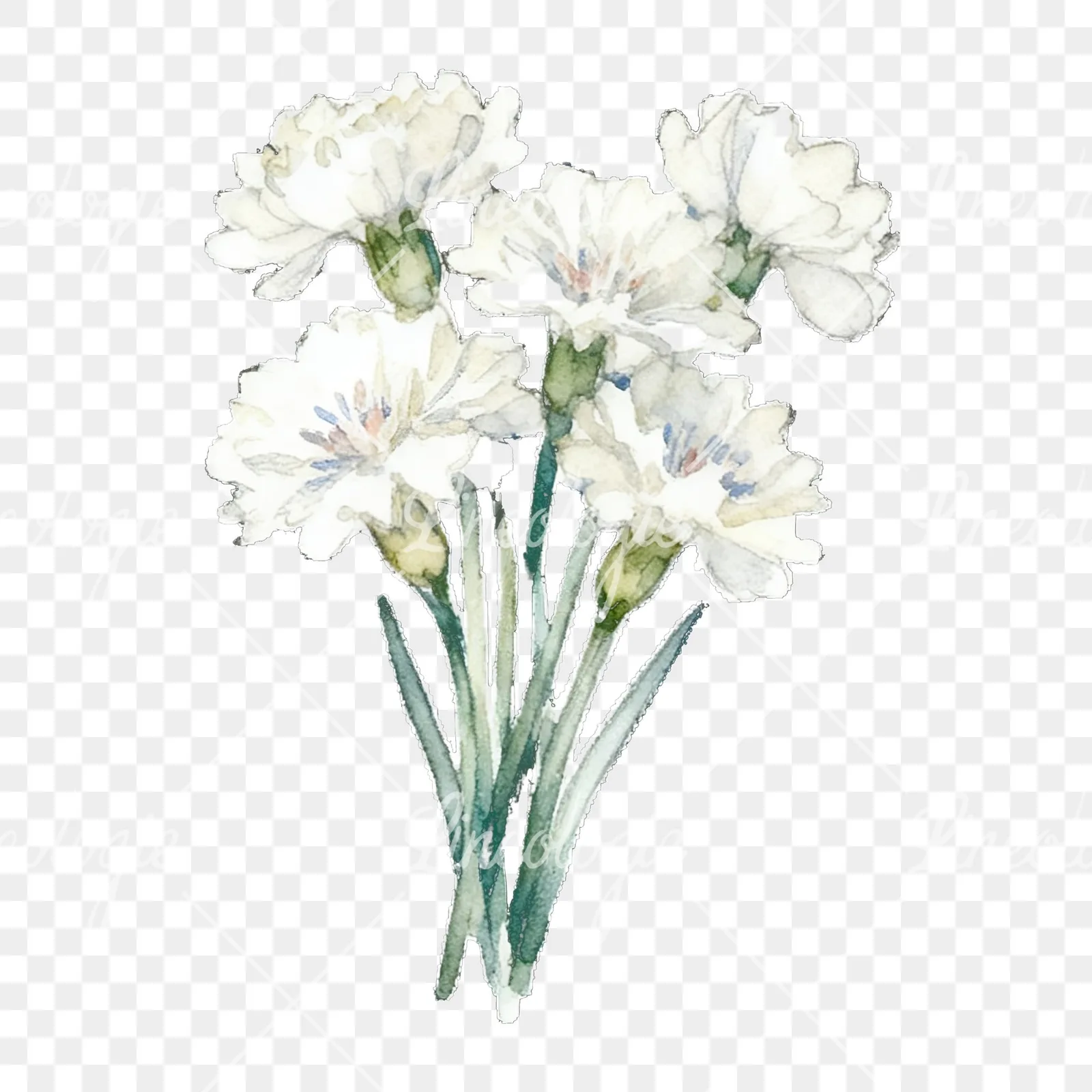 Watercolor cornflower bouquet clipart 6 of 9 on a transparent background (PNG)