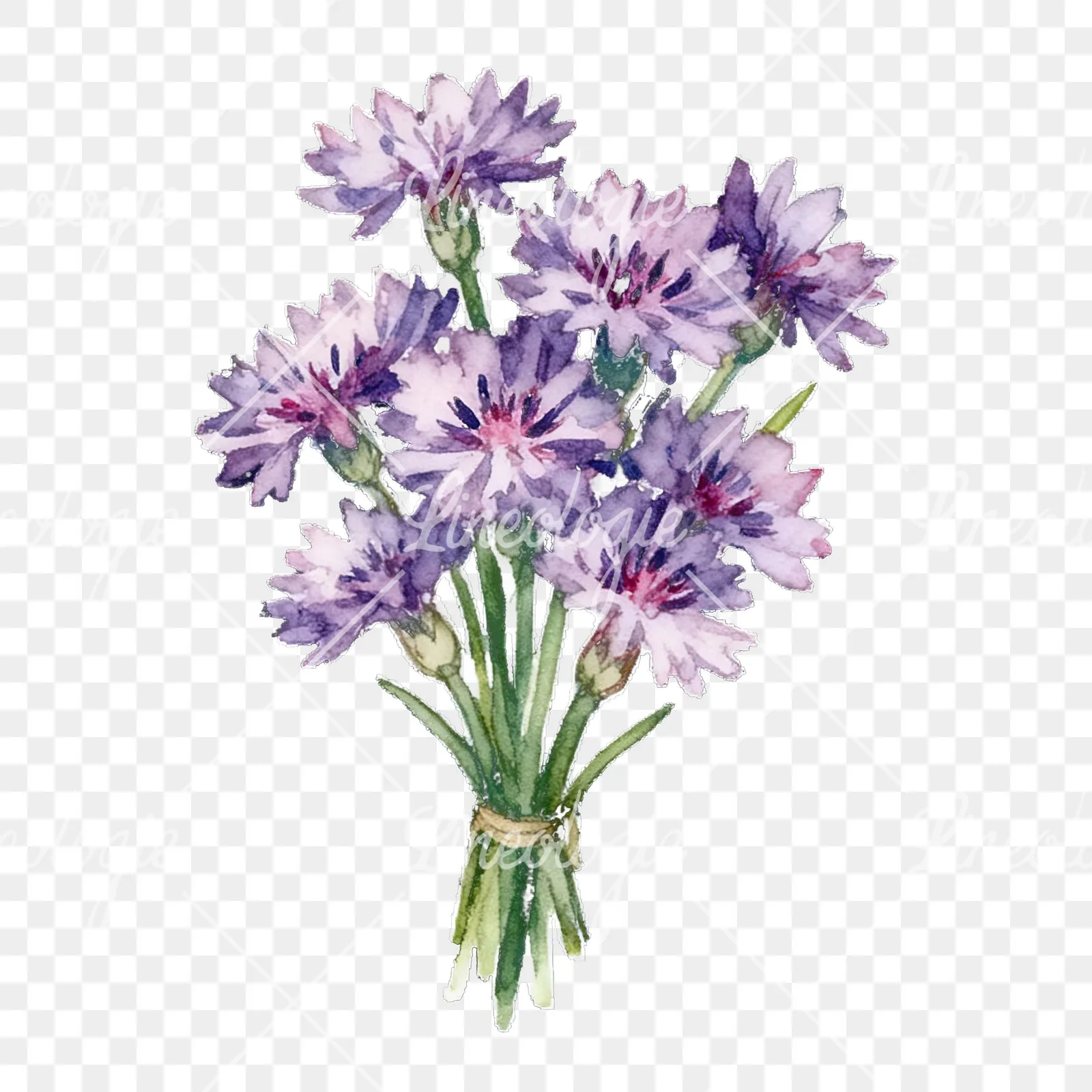 Watercolor cornflower bouquet clipart 8 of 9 on a transparent background (PNG)
