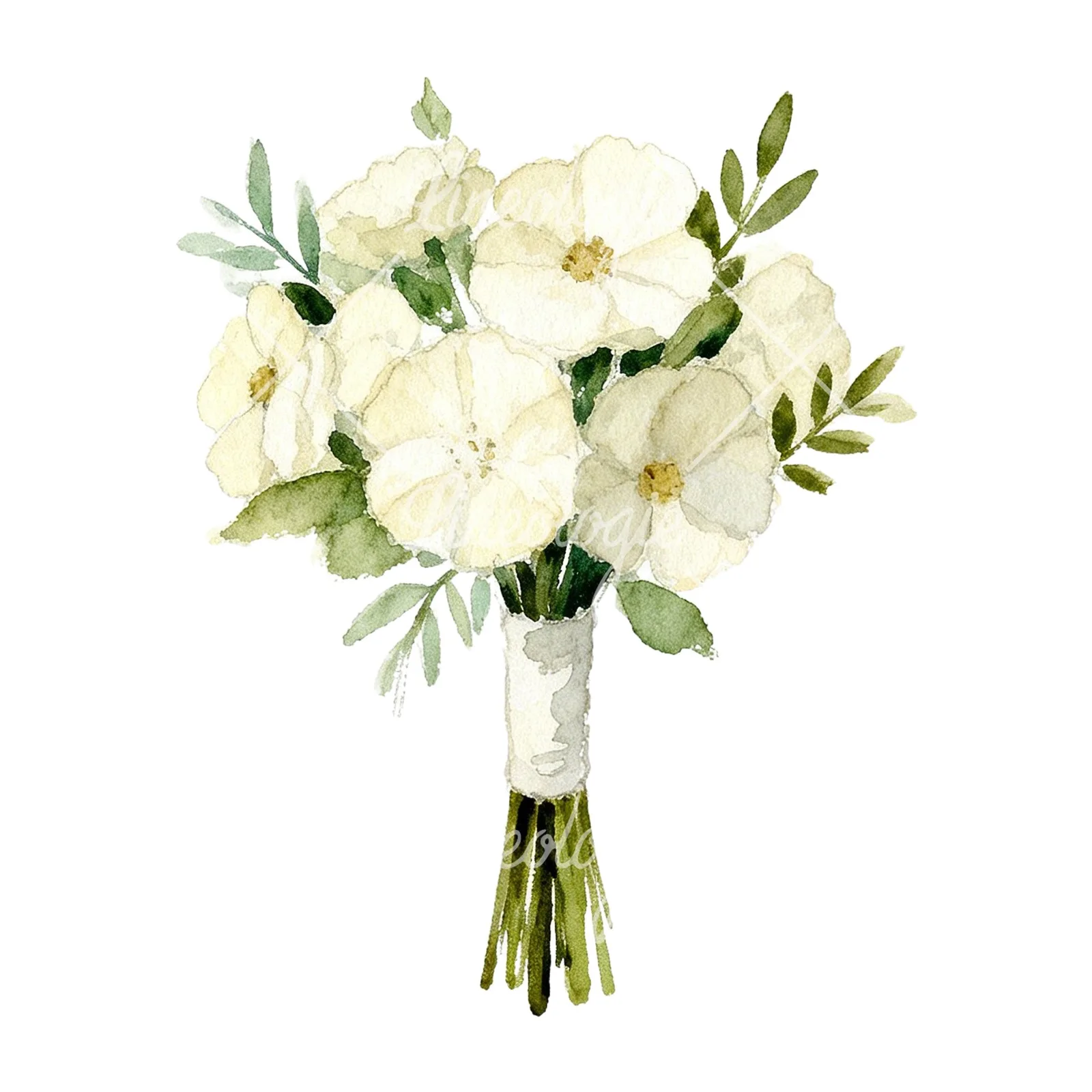 Watercolor cream and green bouquet clipart 1 of 9 on a white background (JPG)