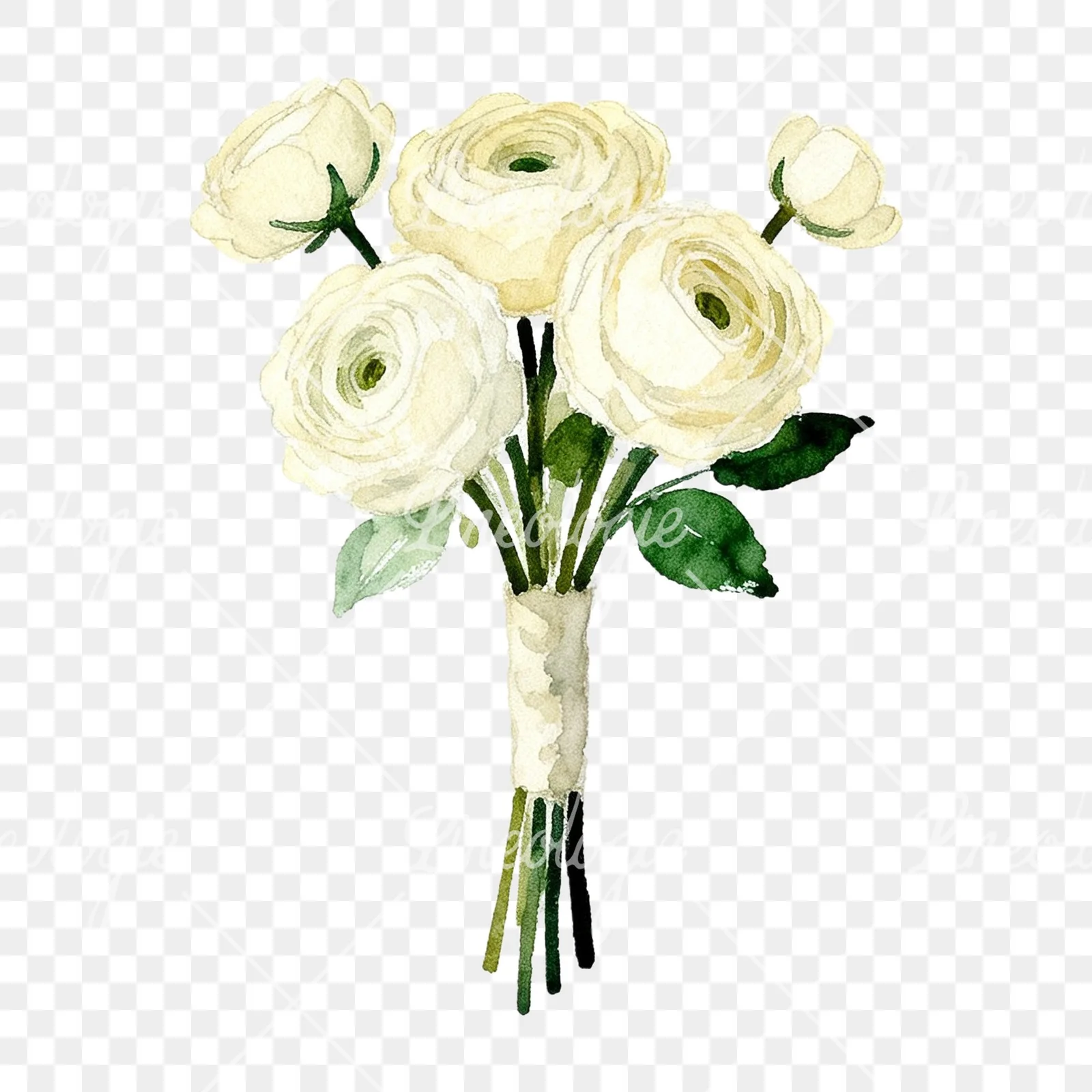 Watercolor cream and green bouquet clipart 3 of 9 on a transparent background (PNG)