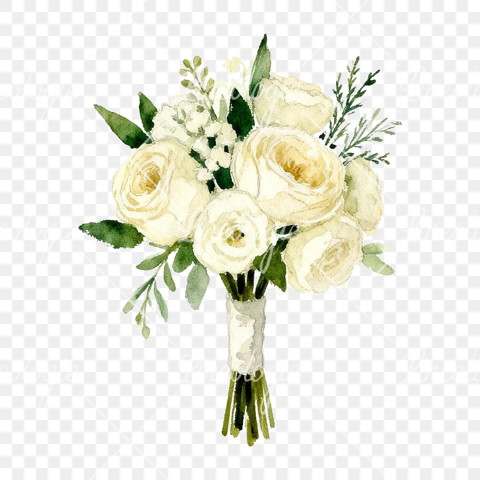 Watercolor cream and green bouquet clipart 4 of 9 on a transparent background (PNG)