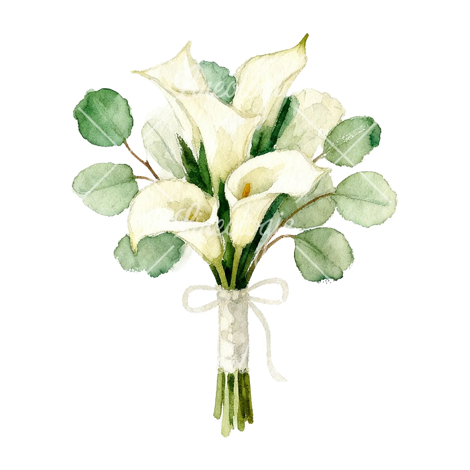 Watercolor cream and green bouquet clipart 5 of 9 on a white background (JPG)