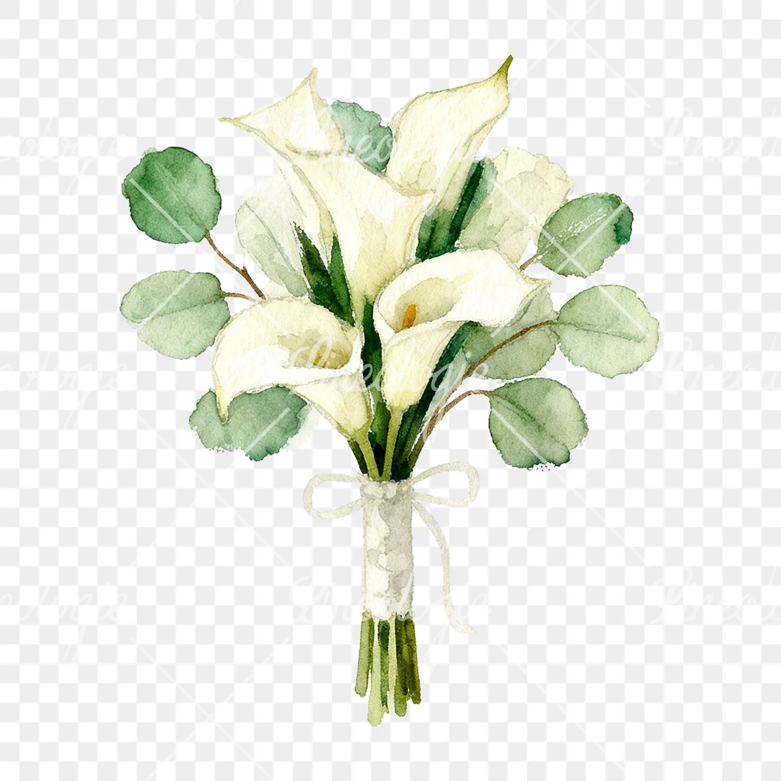 Watercolor cream and green bouquet clipart 5 of 9 on a transparent background (PNG)