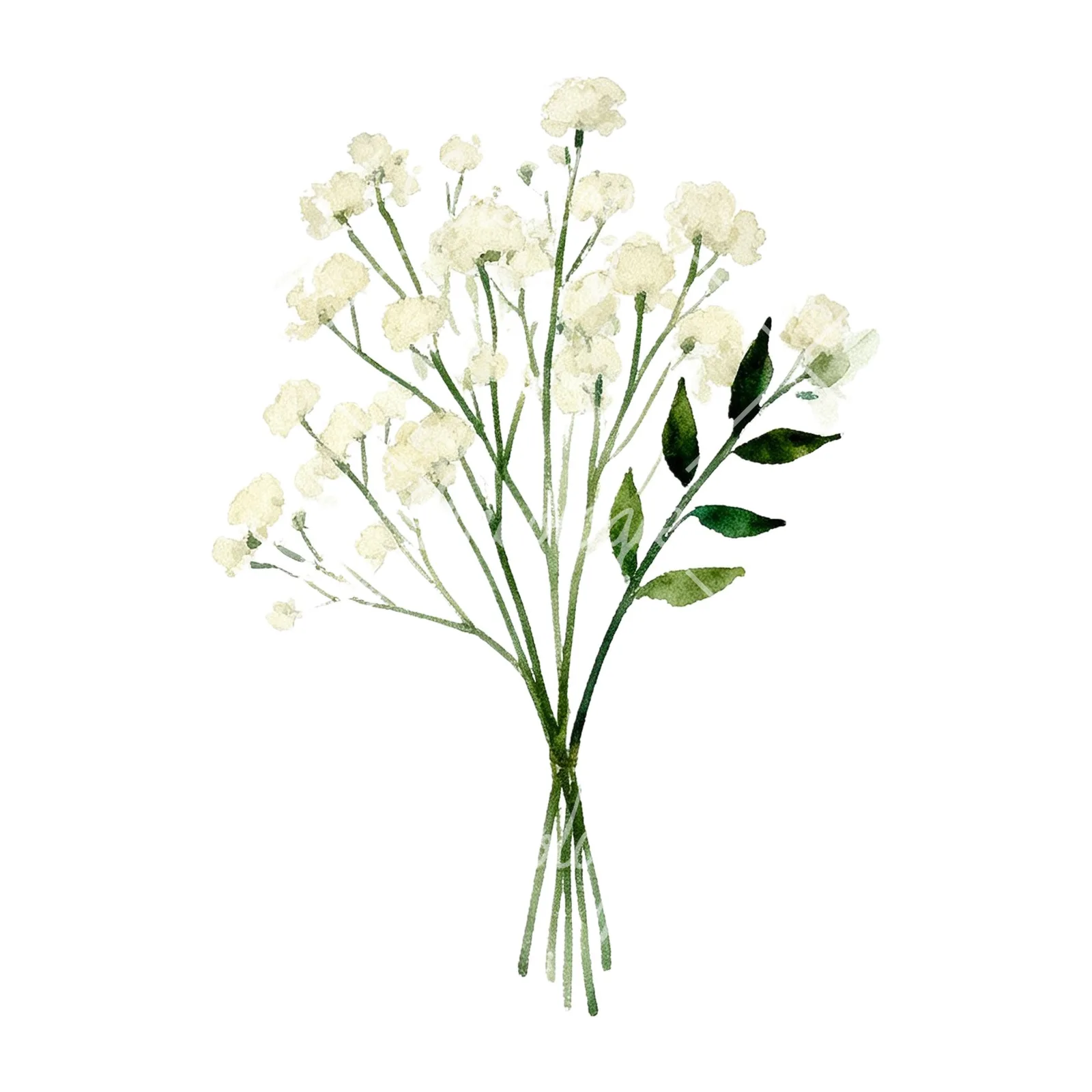 Watercolor cream and green bouquet clipart 6 of 9 on a white background (JPG)