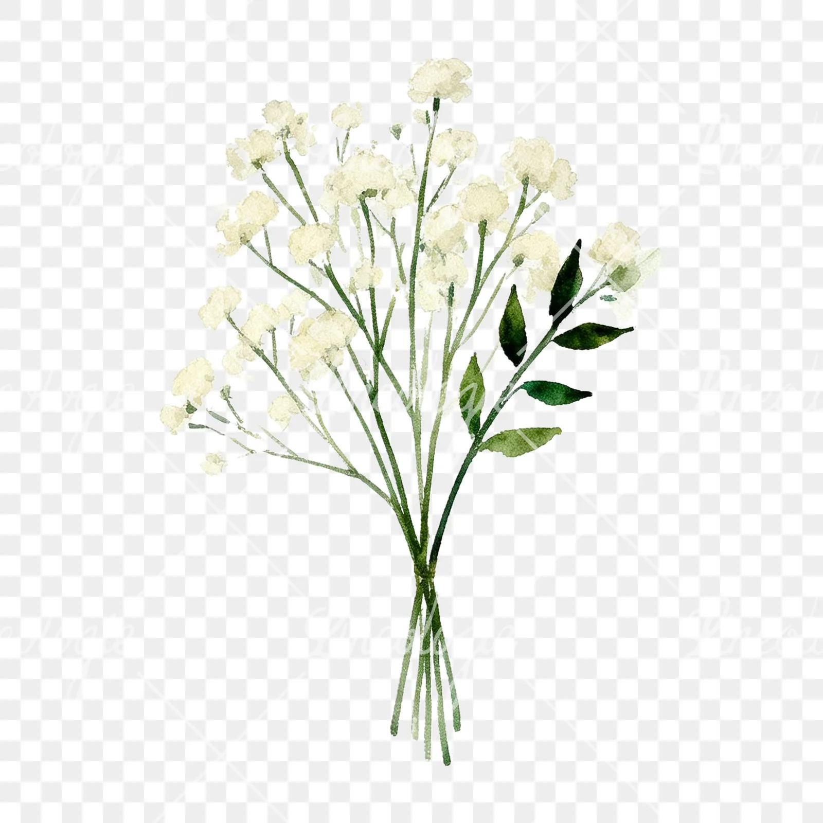 Watercolor cream and green bouquet clipart 6 of 9 on a transparent background (PNG)