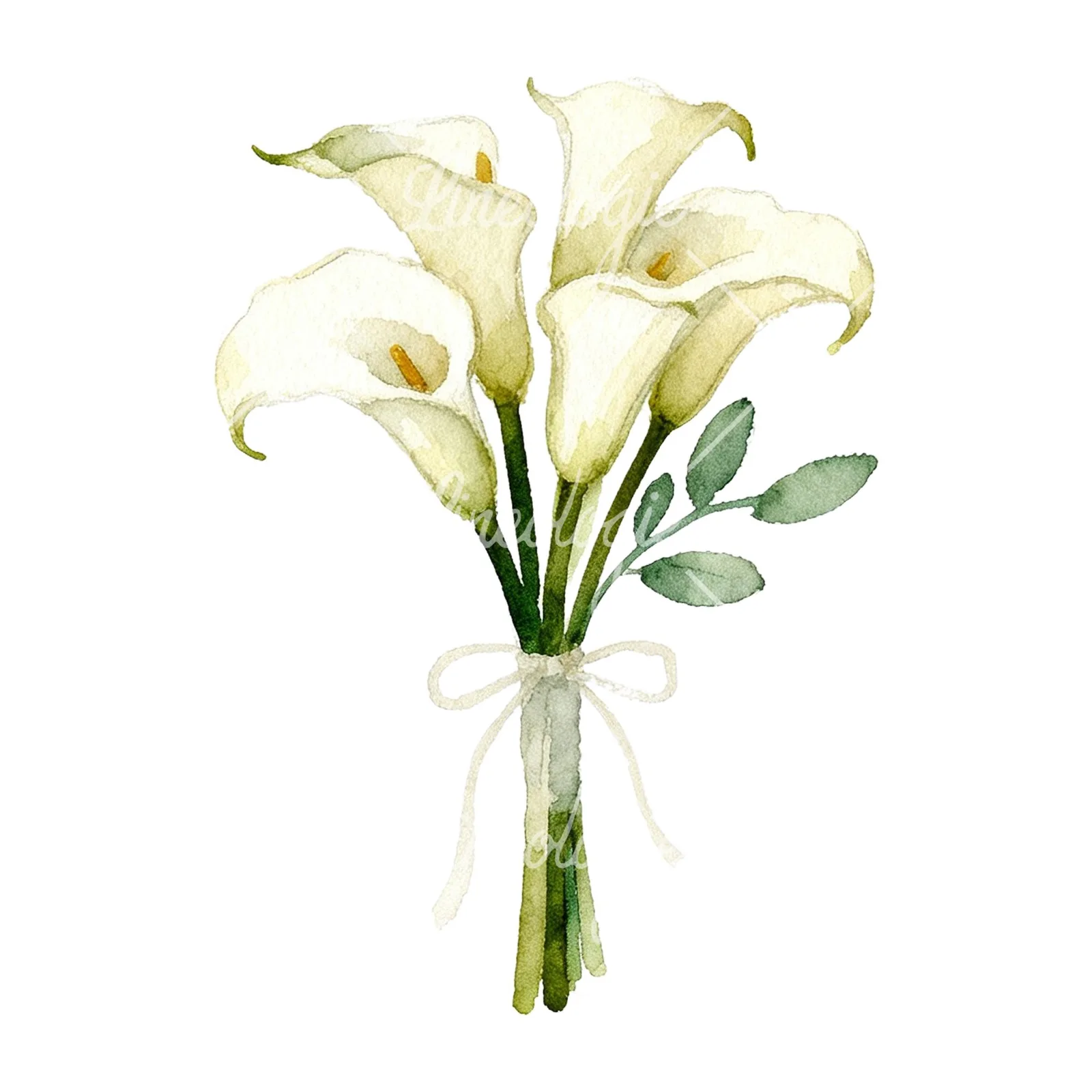 Watercolor cream and green bouquet clipart 8 of 9 on a white background (JPG)