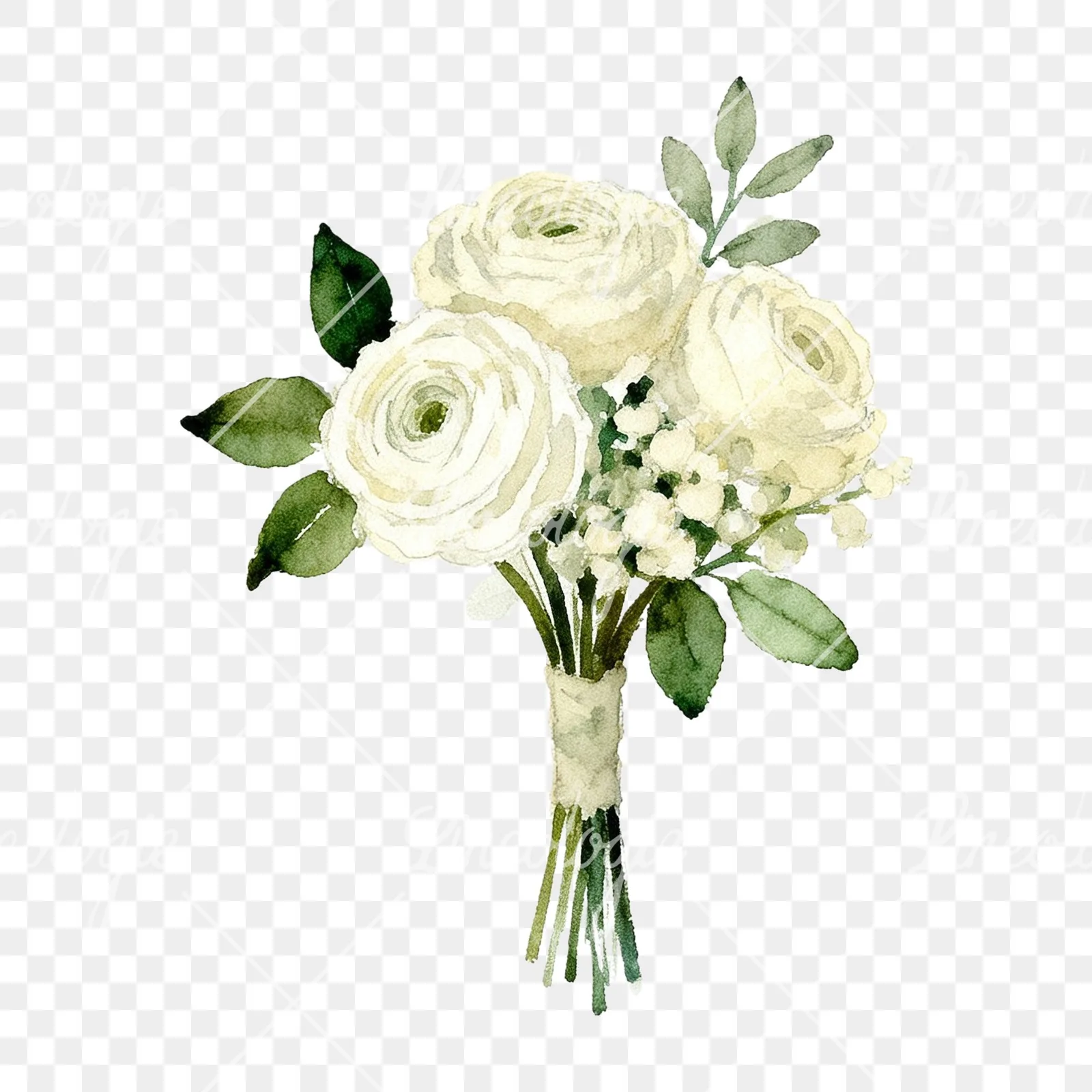 Watercolor cream and green bouquet clipart 9 of 9 on a transparent background (PNG)