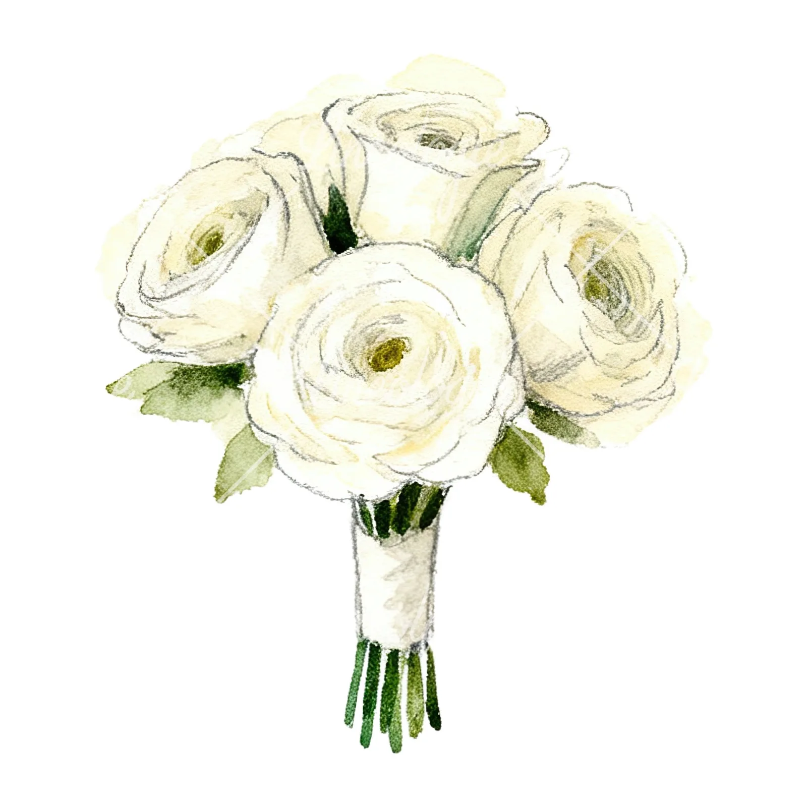 Watercolor cream and green wedding bouquet clipart 2 of 12 on a white background (JPG)