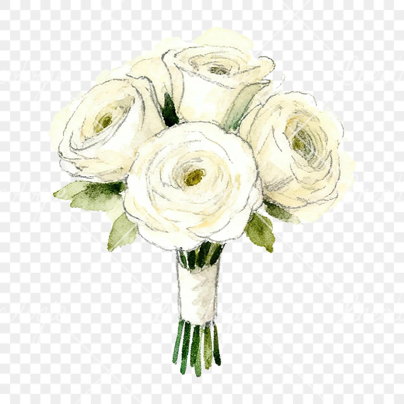 Watercolor cream and green wedding bouquet clipart 2 of 12 on a transparent background (PNG)