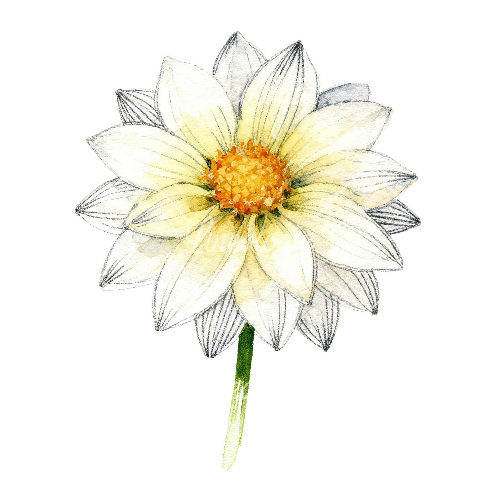 Watercolor single stem dahlia flower clipart 7 of 9 on a white background (JPG)