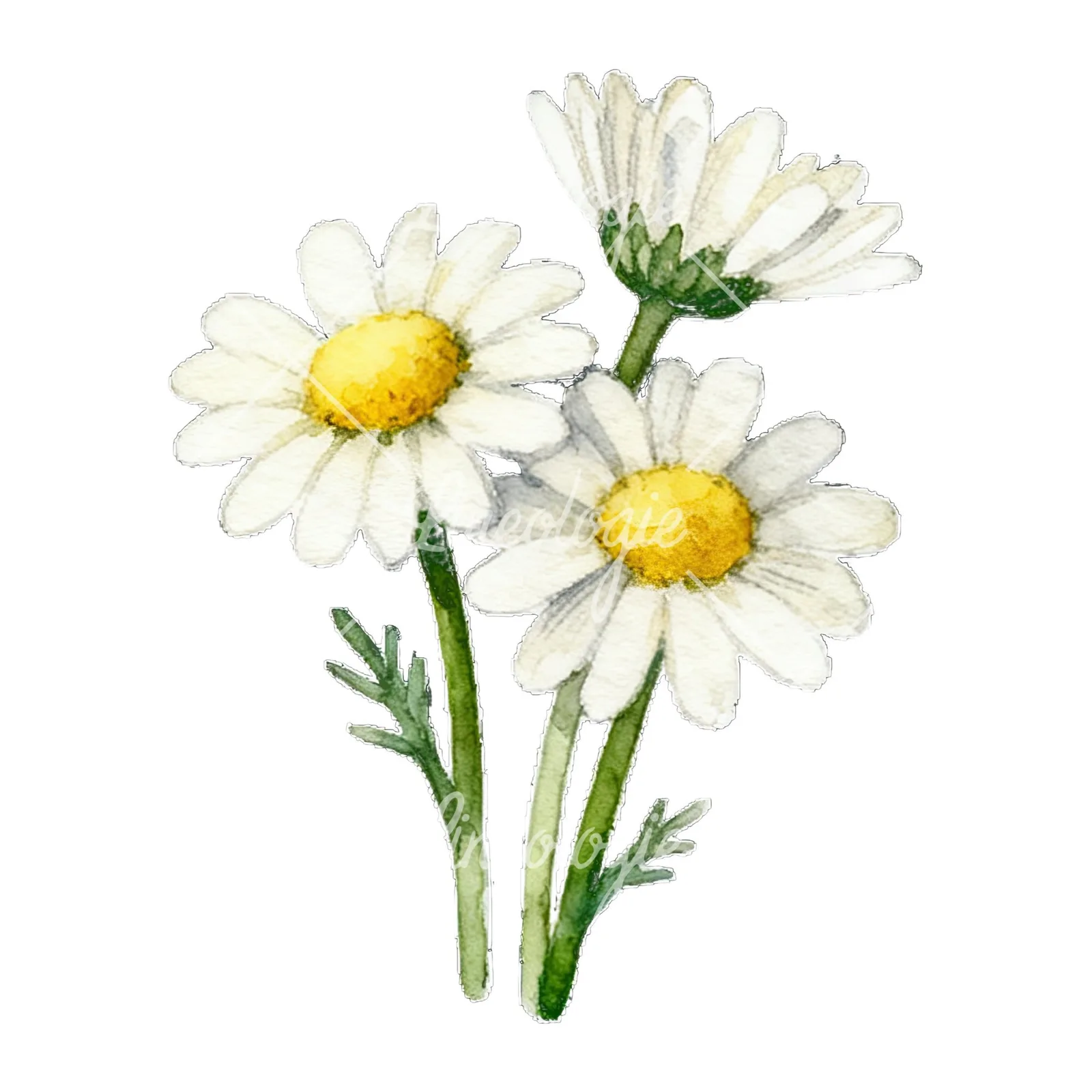 Watercolor white daisy bouquet clipart 3 of 9 on a white background (JPG)