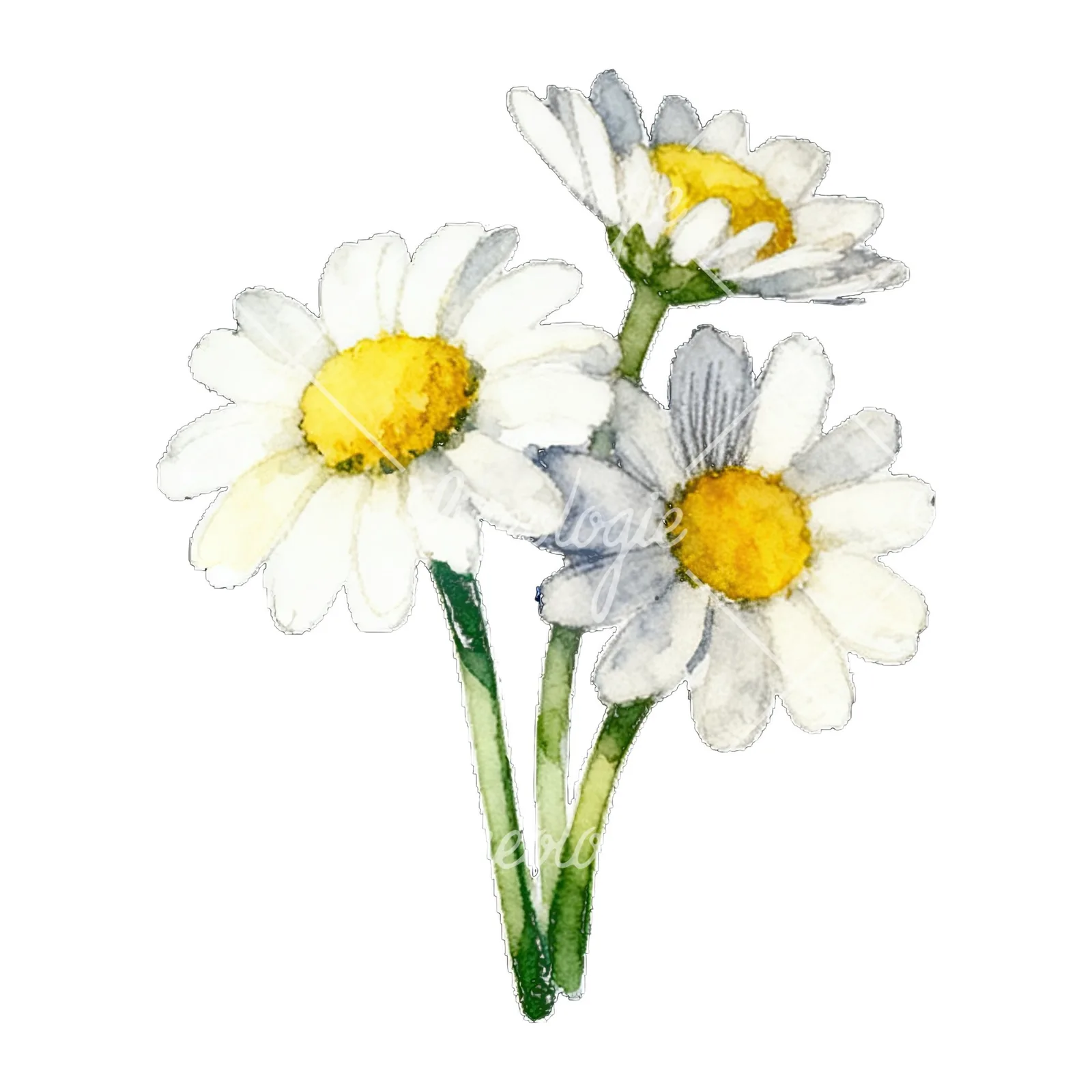 Watercolor white daisy bouquet clipart 4 of 9 on a white background (JPG)