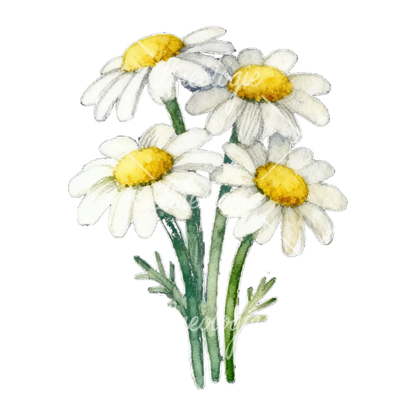 Watercolor white daisy bouquet clipart 6 of 9 on a white background (JPG)