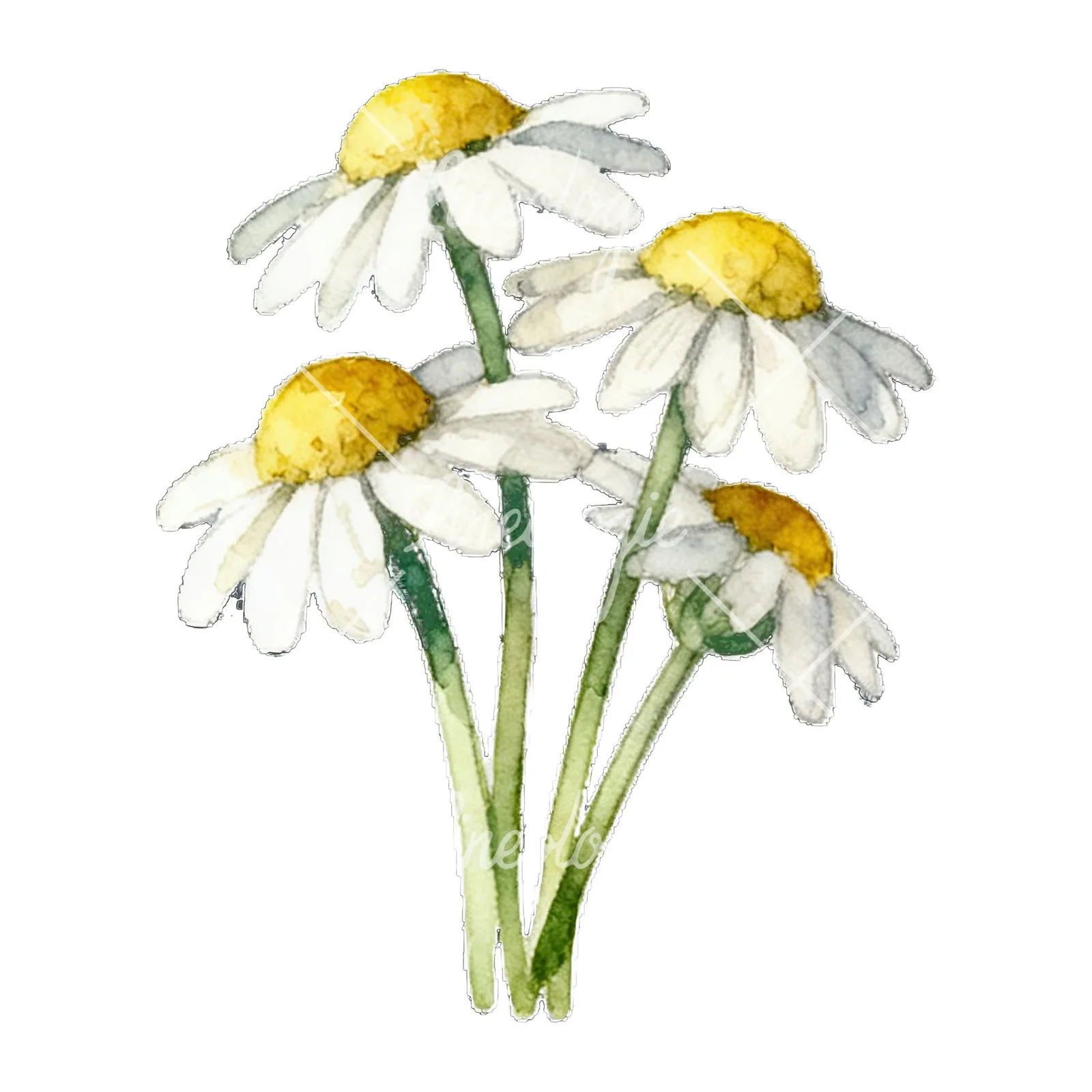 Watercolor white daisy bouquet clipart 7 of 9 on a white background (JPG)