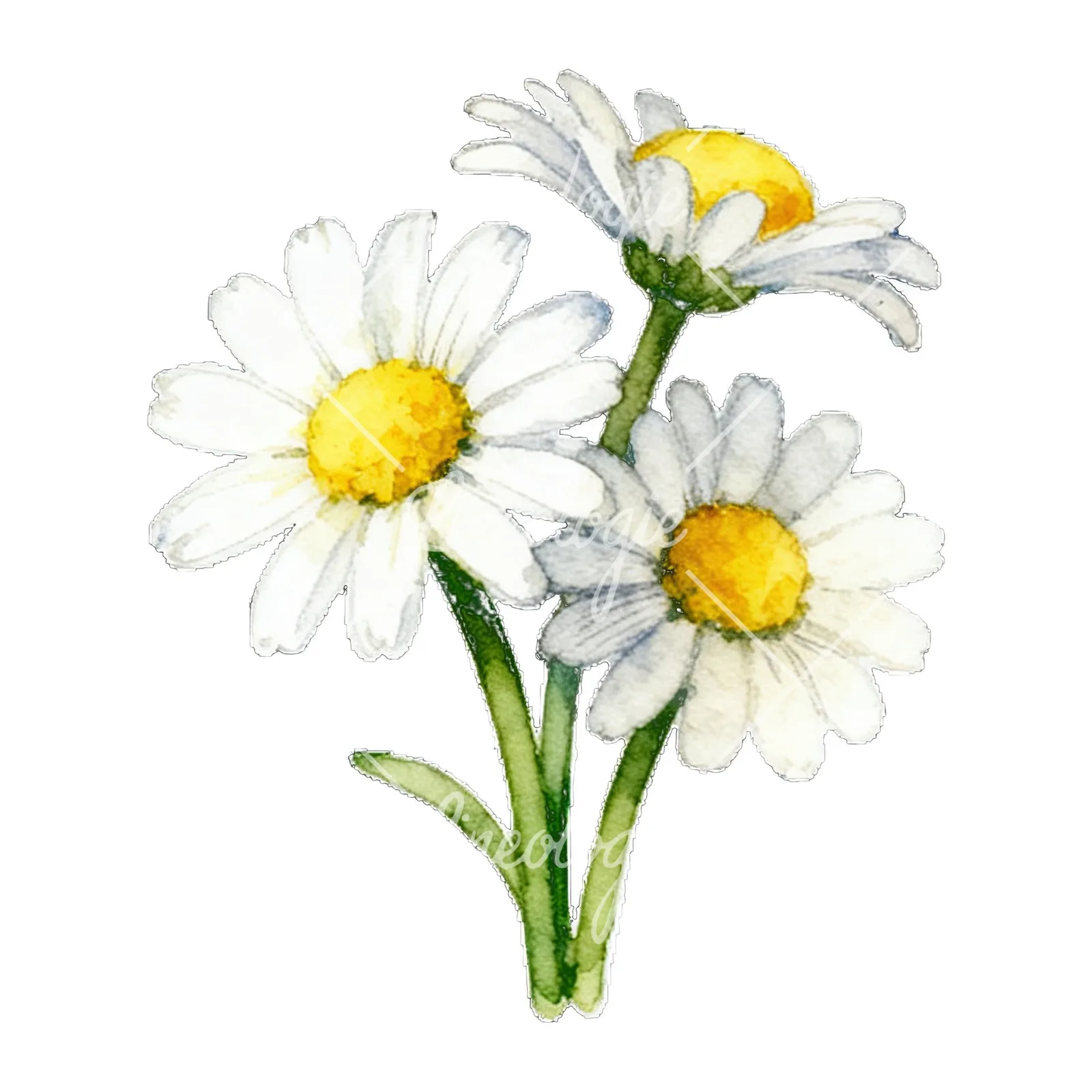 Watercolor white daisy bouquet clipart 8 of 9 on a white background (JPG)