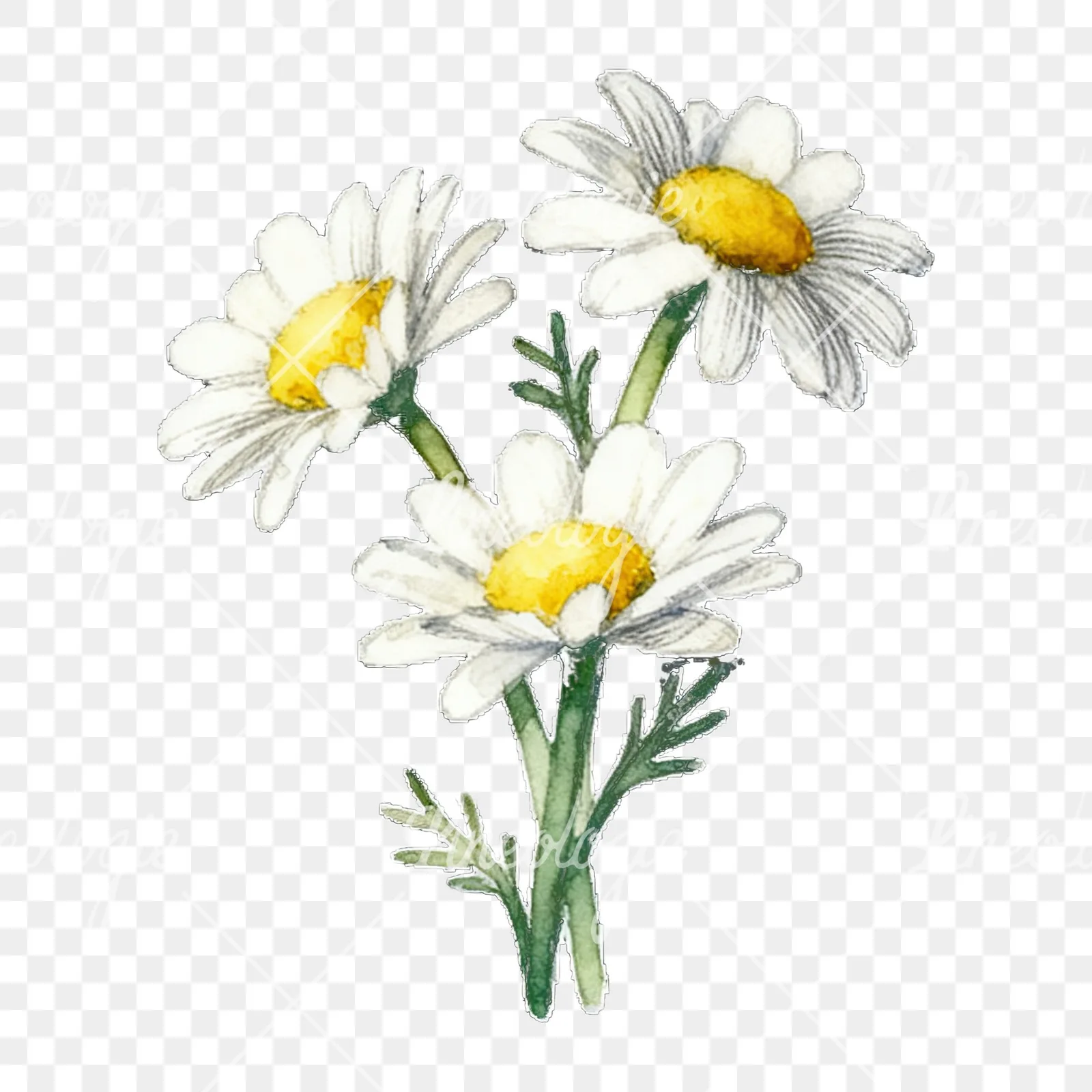 Watercolor white daisy bouquet clipart 9 of 9 on a transparent background (PNG)