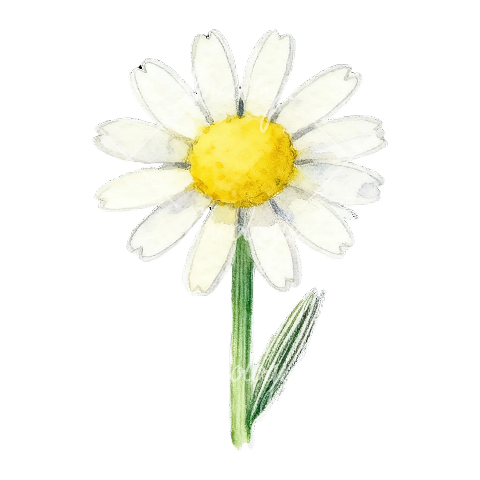 Watercolor daisy flower clipart 2 of 9 on a white background (JPG)