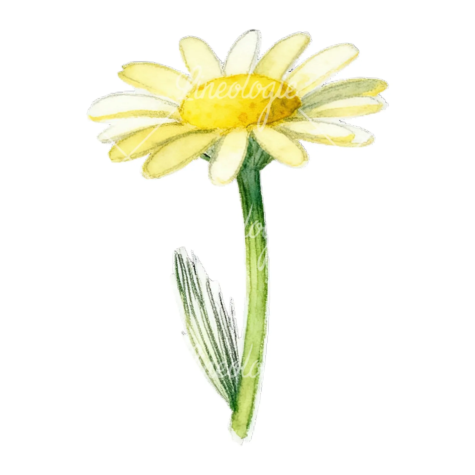 Watercolor daisy flower clipart 3 of 9 on a white background (JPG)