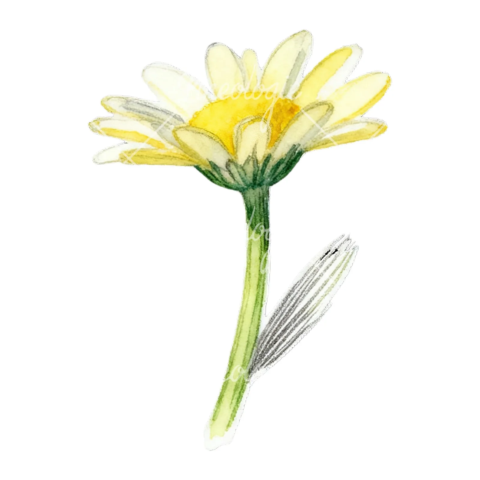 Watercolor daisy flower clipart 6 of 9 on a white background (JPG)