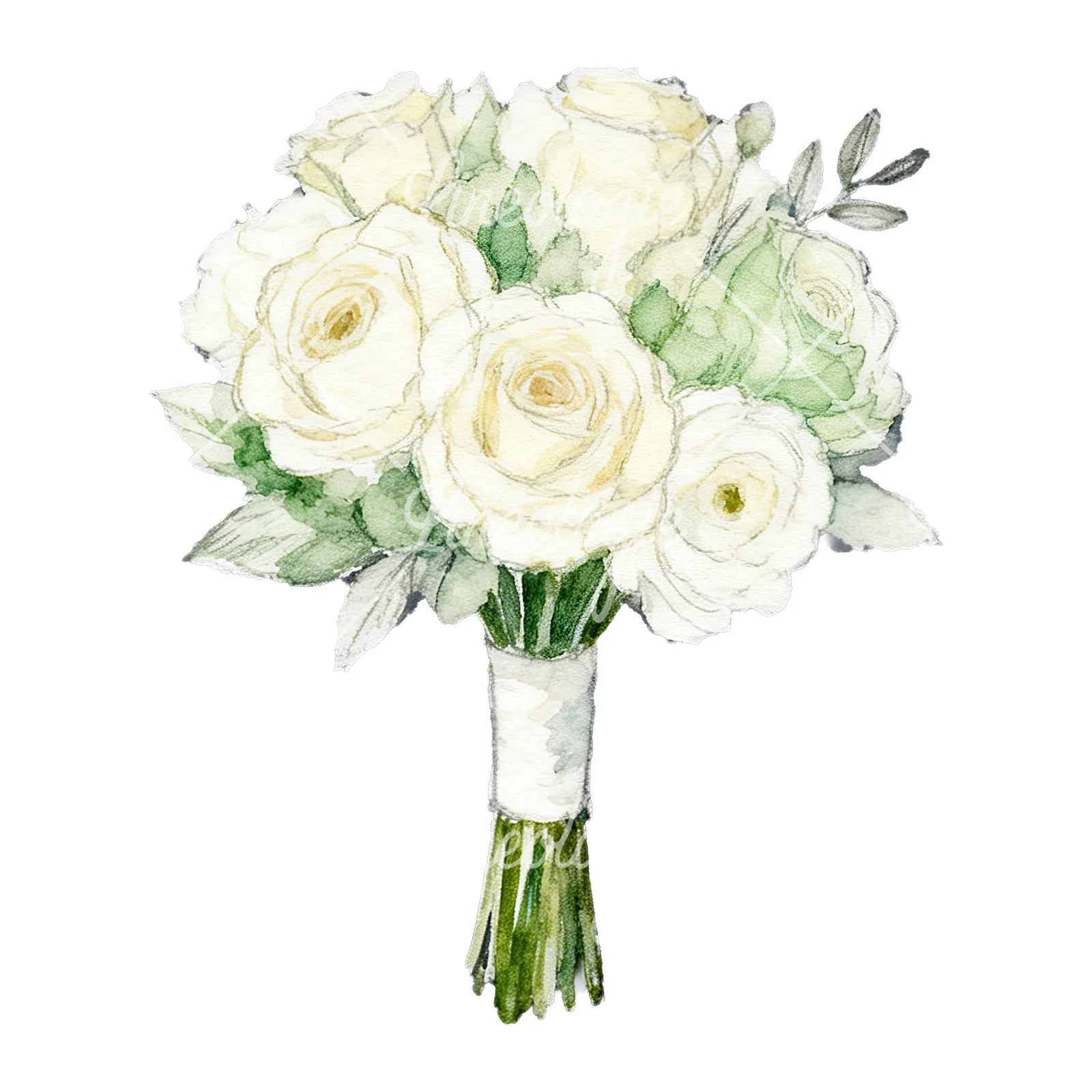Watercolor elegant cream wedding bouquet clipart 1 of 9 on a white background (JPG)