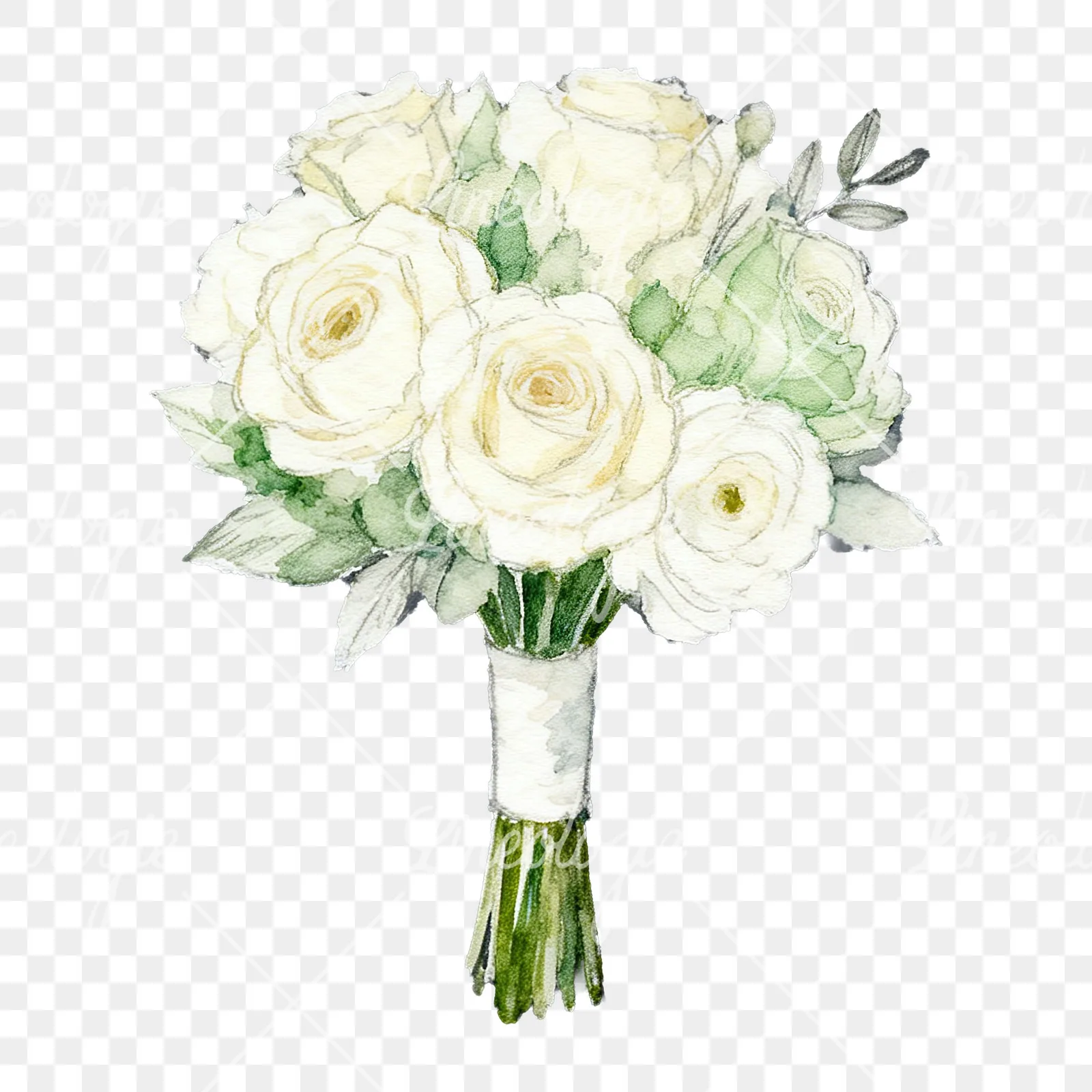 Watercolor elegant cream wedding bouquet clipart 1 of 9 on a transparent background (PNG)