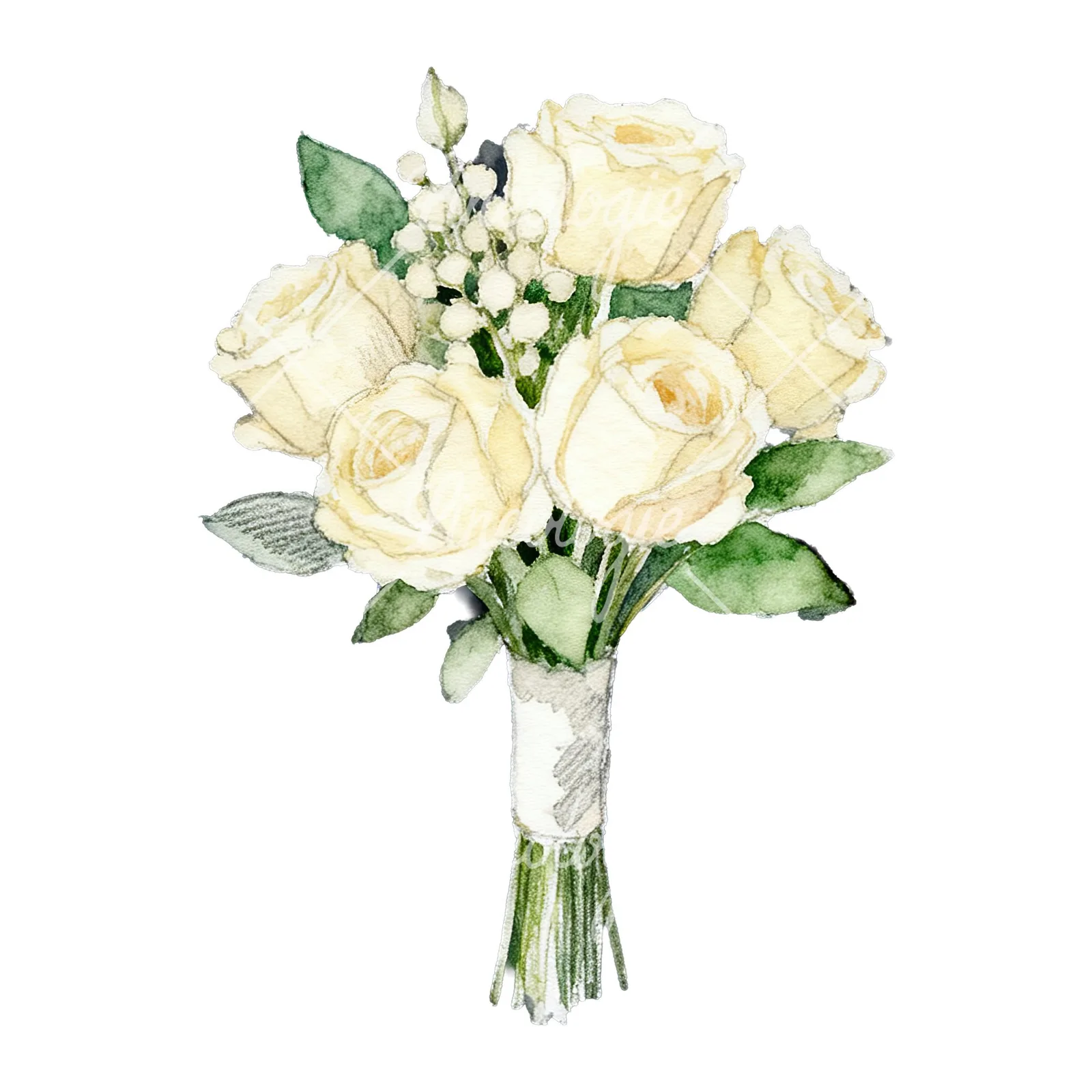 Watercolor elegant cream wedding bouquet clipart 3 of 9 on a white background (JPG)