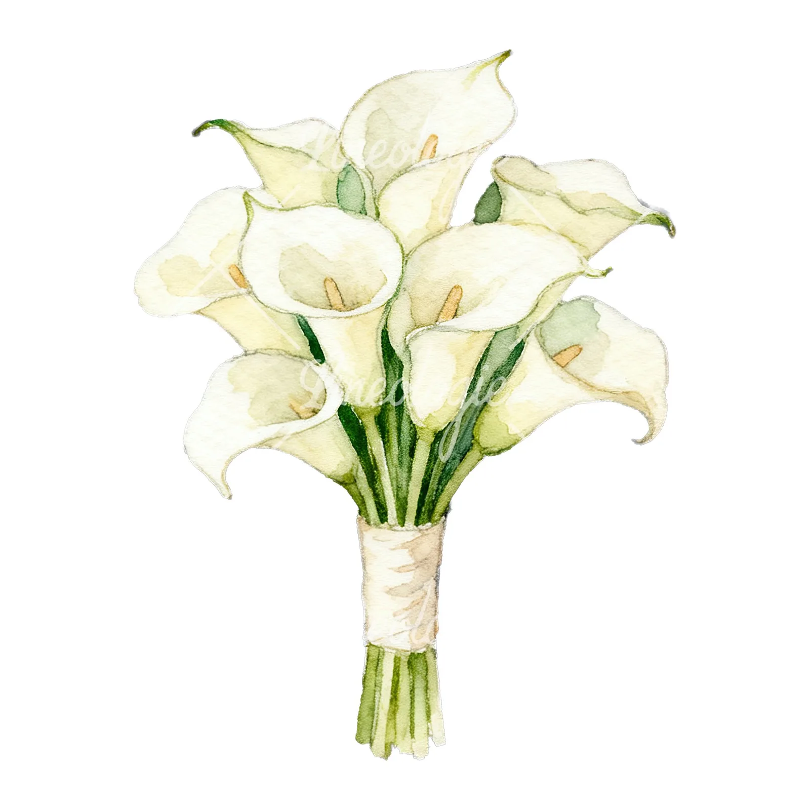 Watercolor elegant cream wedding bouquet clipart 5 of 9 on a white background (JPG)