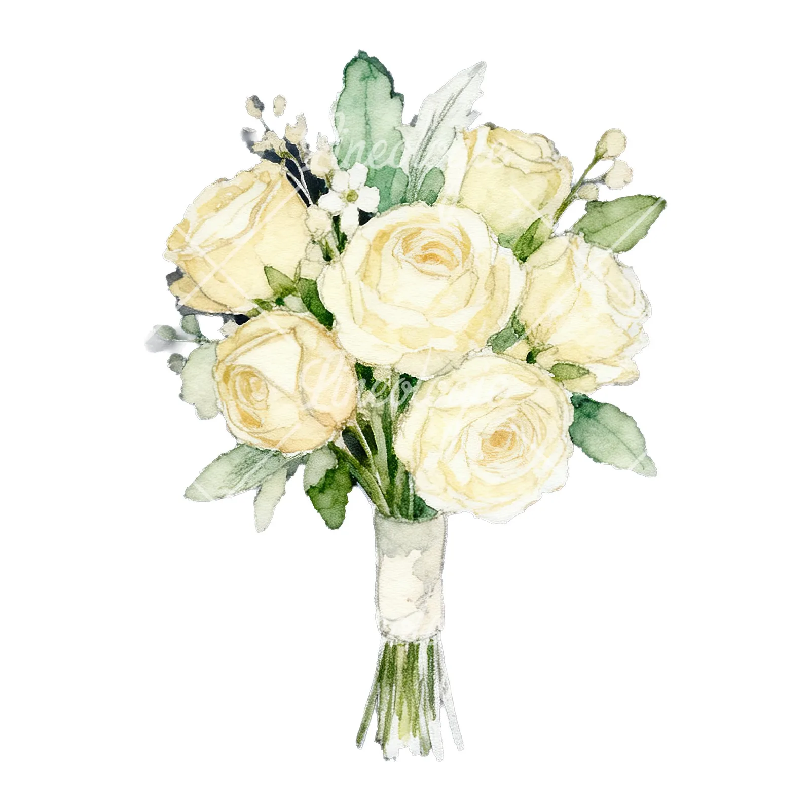 Watercolor elegant cream wedding bouquet clipart 6 of 9 on a white background (JPG)