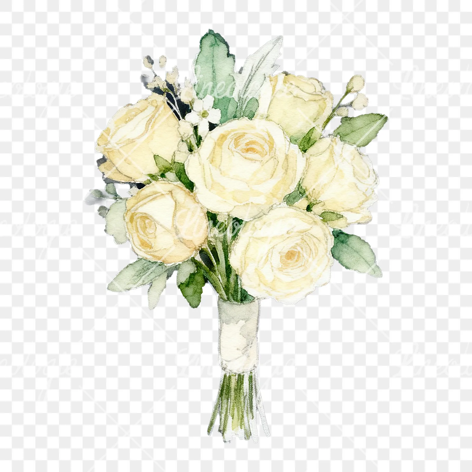 Watercolor elegant cream wedding bouquet clipart 6 of 9 on a transparent background (PNG)