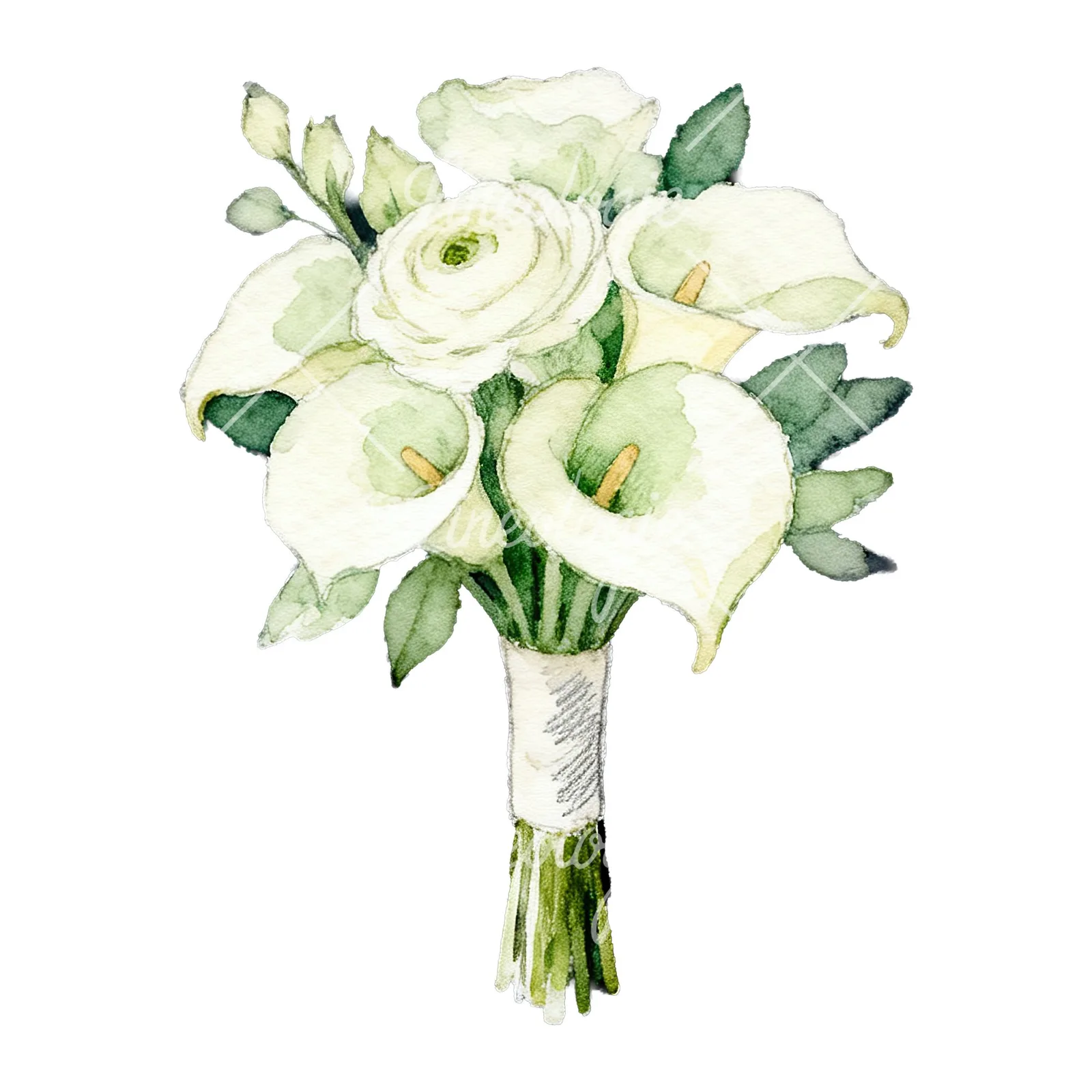 Watercolor elegant cream wedding bouquet clipart 7 of 9 on a white background (JPG)